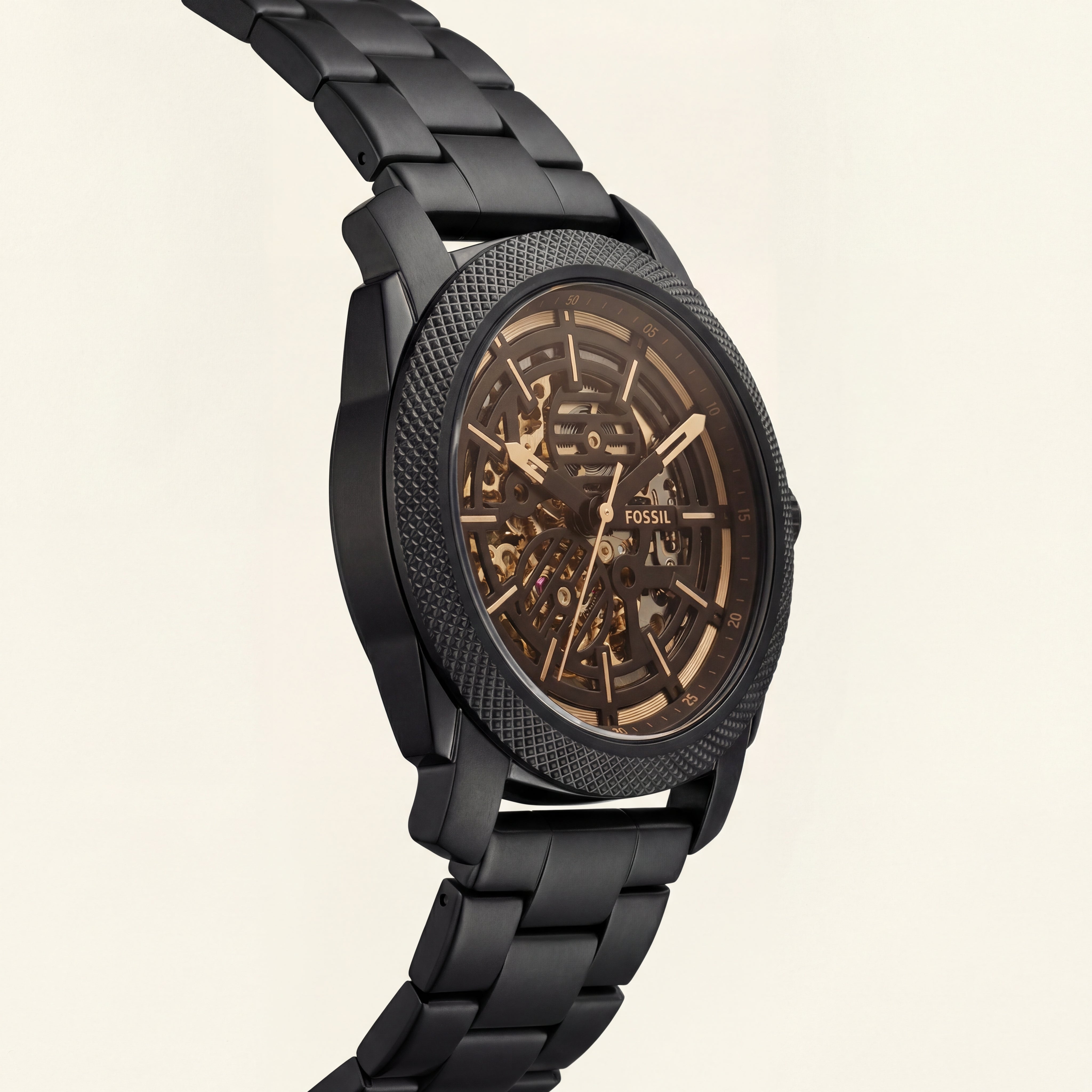 All-Black Skeleton Automatic Men’s Watch with Gold Mechanism