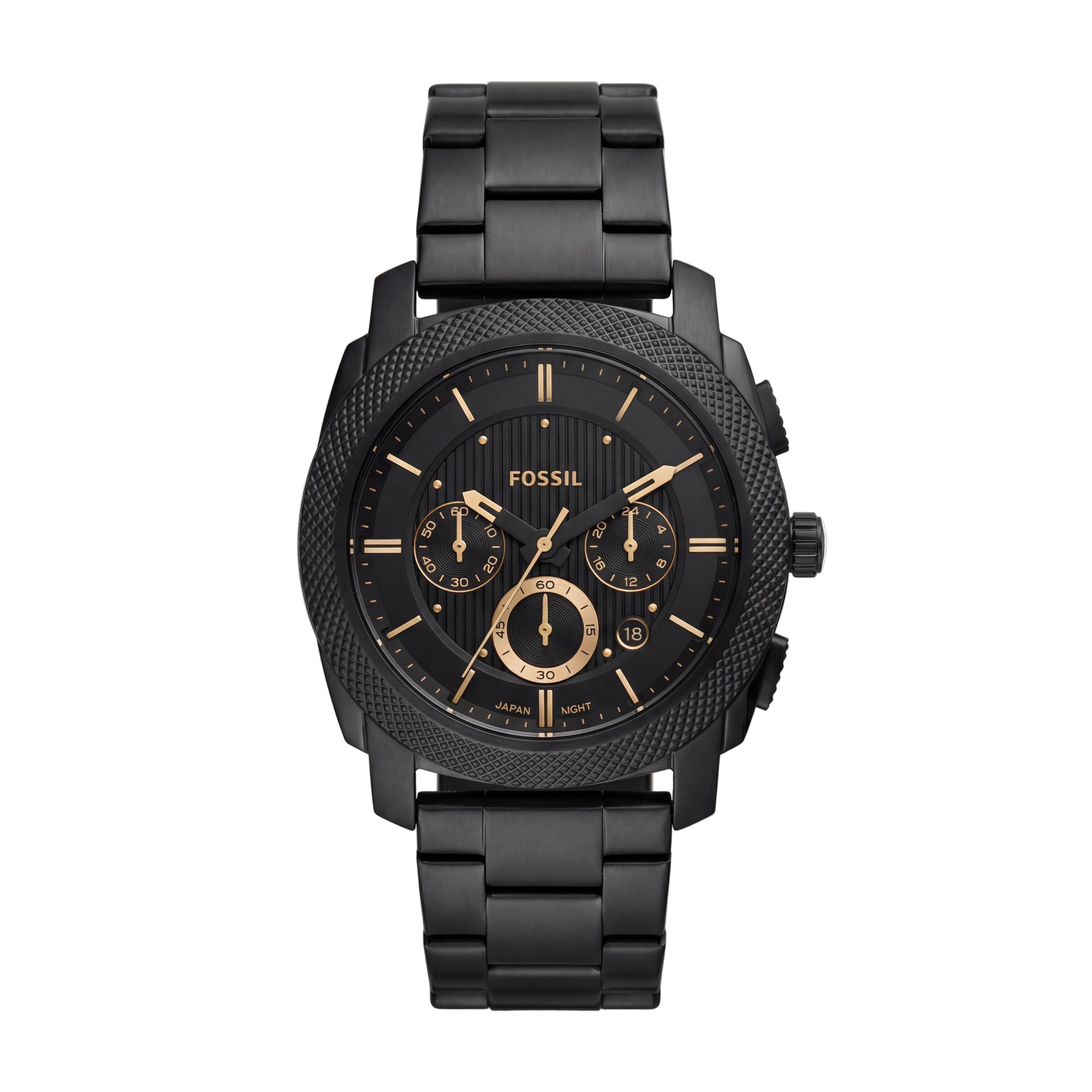 All-Black Chronograph Men’s Watch with Gold Accents