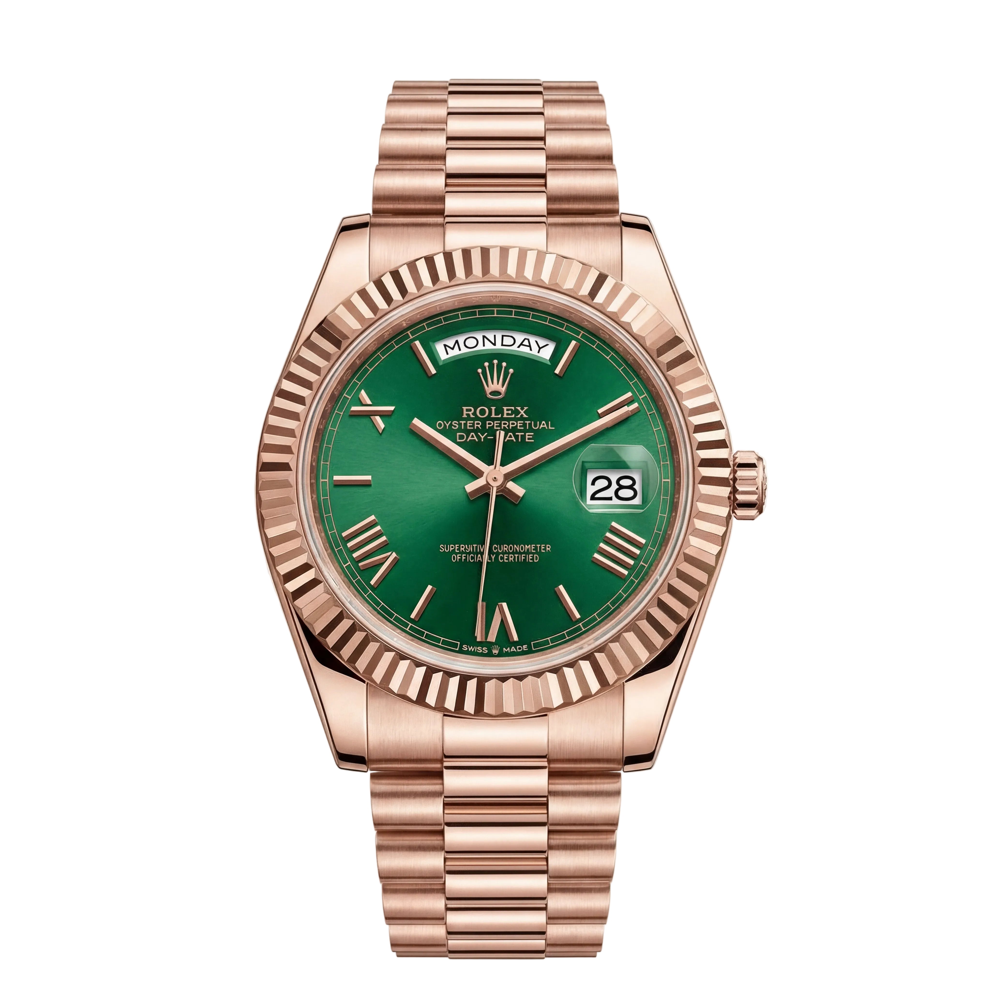 Rose Gold Day-Date President-Style Luxury Men’s Watch with Emerald Green Dial