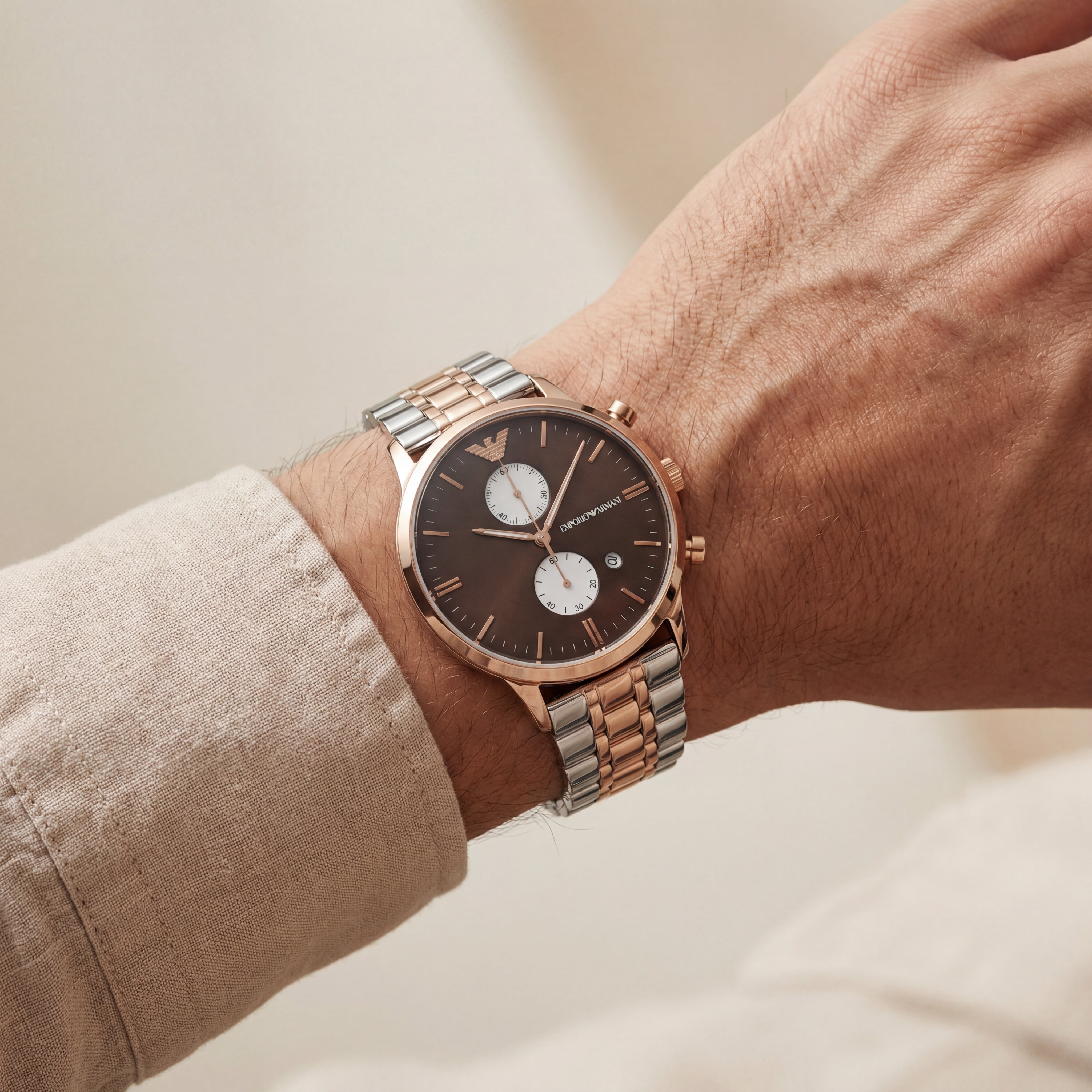 Two-Tone Rose Gold Chronograph Luxury Men’s Watch with Chocolate Brown Dial