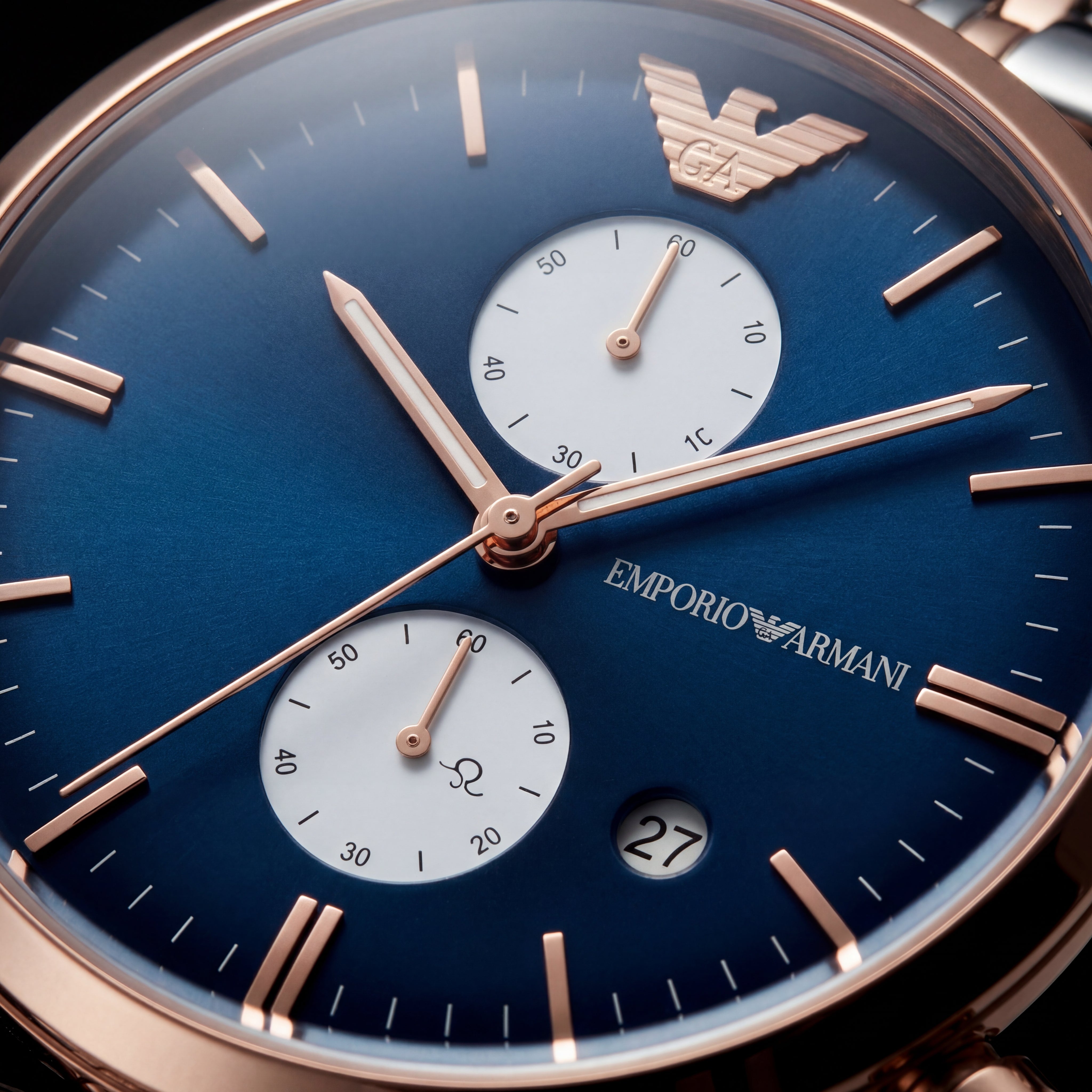 Two-Tone Rose Gold Chronograph Luxury Men’s Watch with Deep Blue Dial