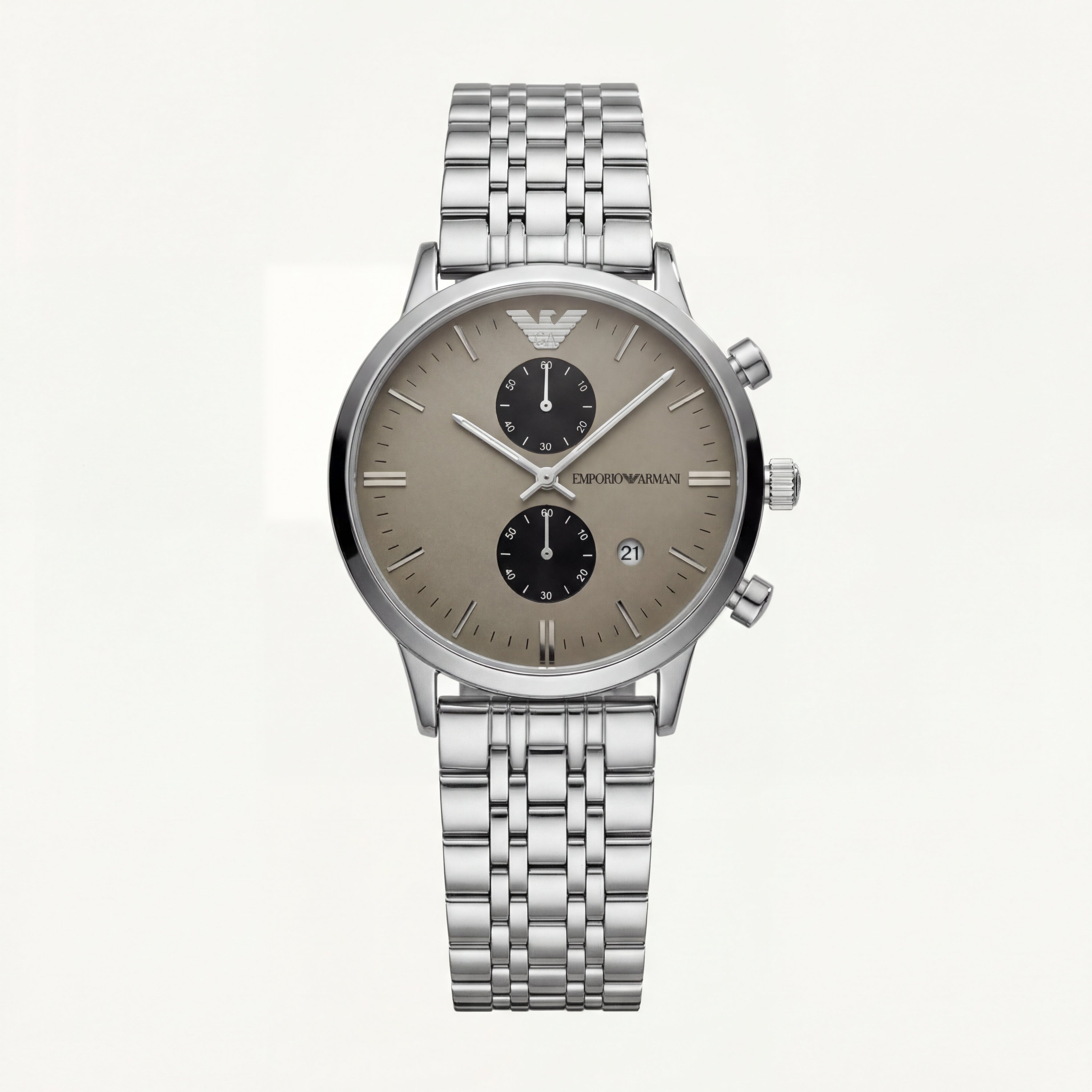 Champagne Grey Chronograph Men’s Watch with Full Silver Stainless Steel Bracelet
