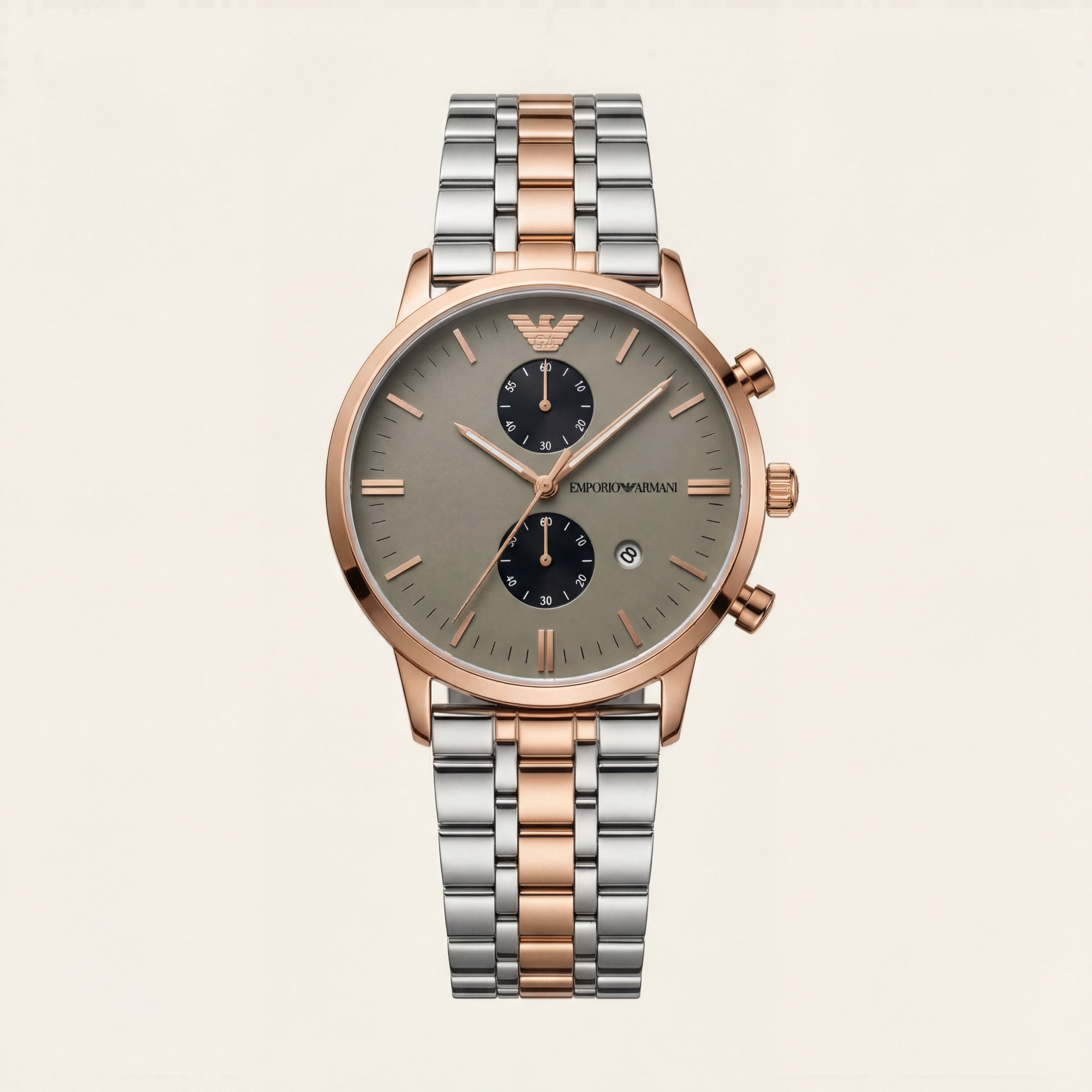 Rose Gold & Silver Chronograph Men’s Watch with Olive Grey Dial