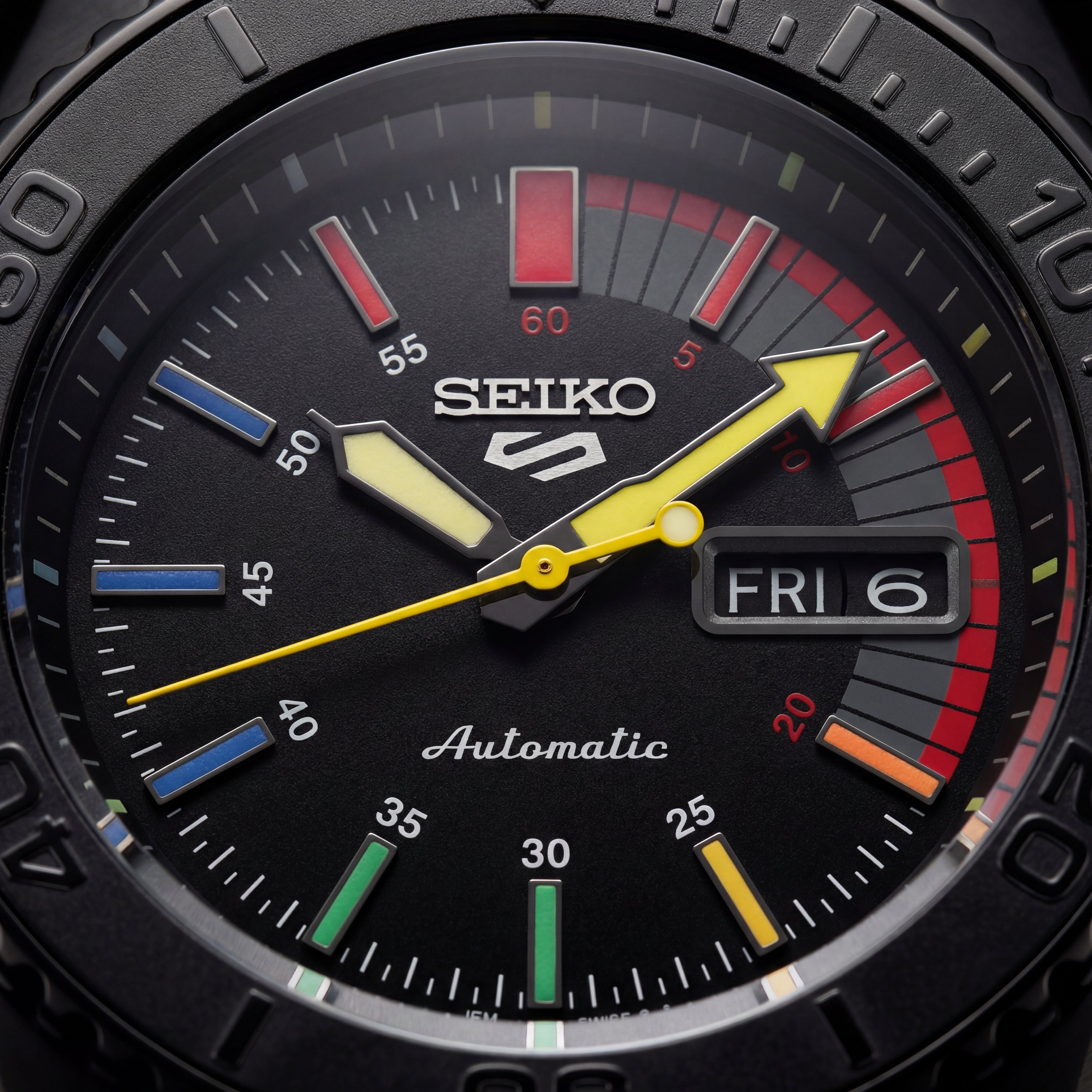 Black Automatic Dive Men’s Watch with Multicolor Dial & Sport Strap