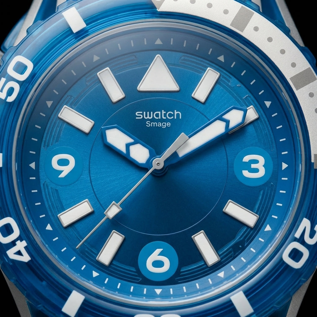 Ocean Blue Transparent Dive-Style Men’s Watch with Dual-Line Sport Strap