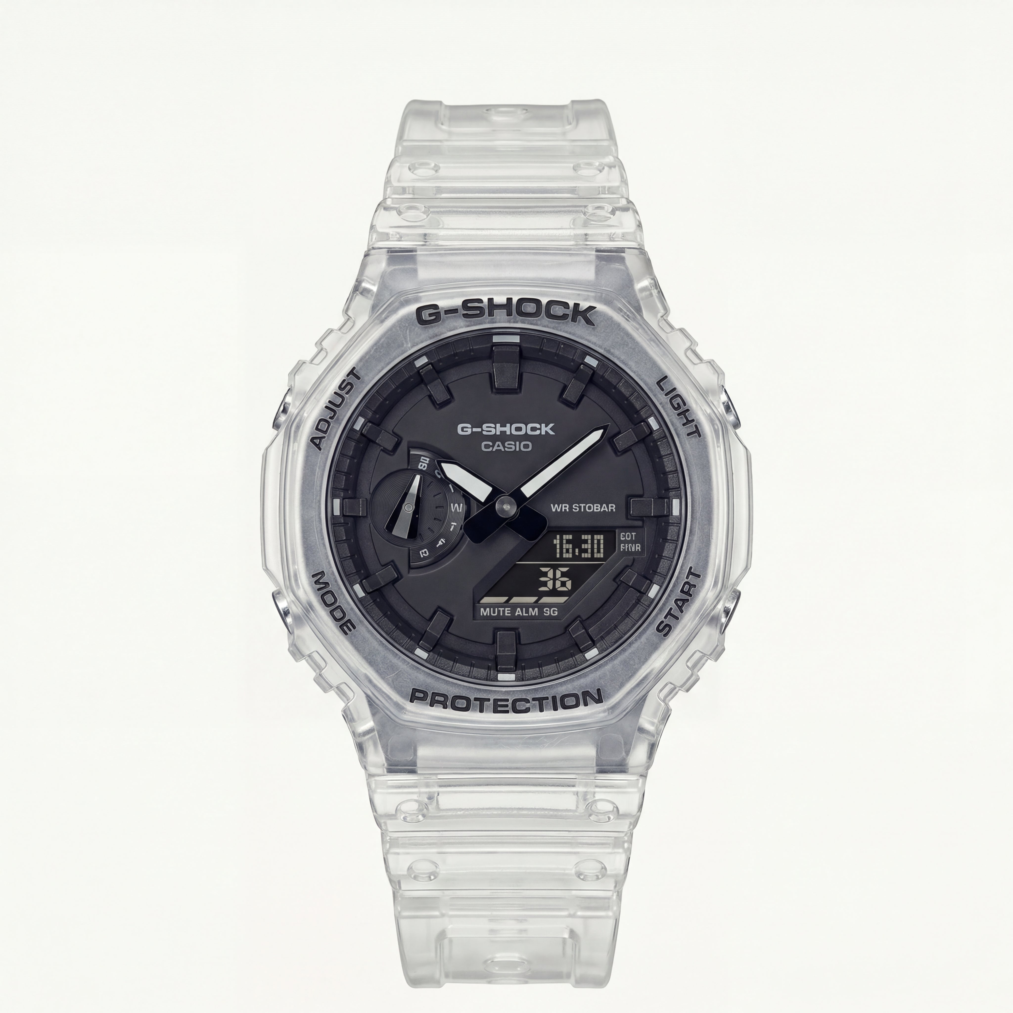 Transparent Ice-Clear Tactical Men’s Watch with Black Digital-Analog Dial