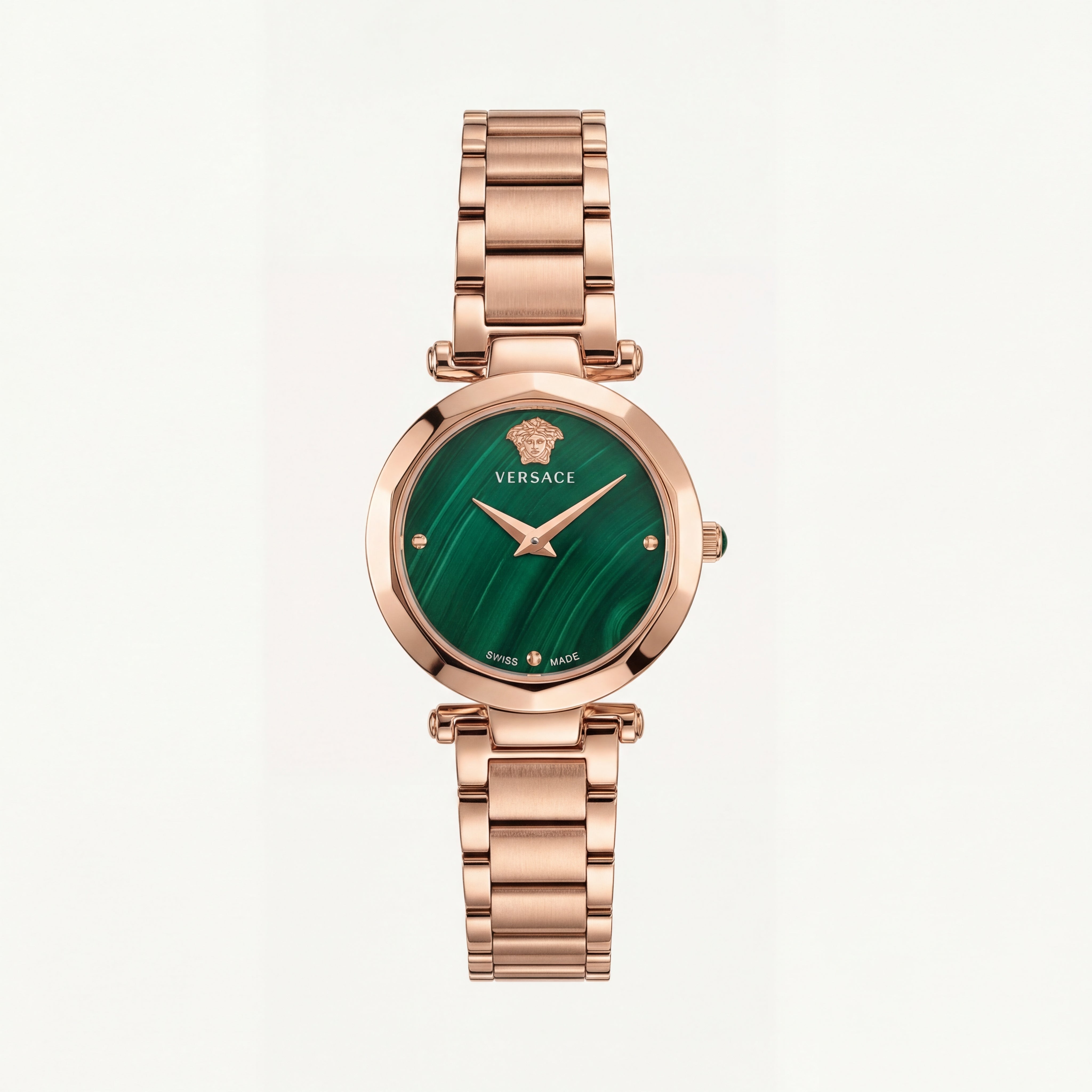 Rose Gold Stainless Steel Case Emerald Green Dial Luxury Medusa Bracelet Watch – Women