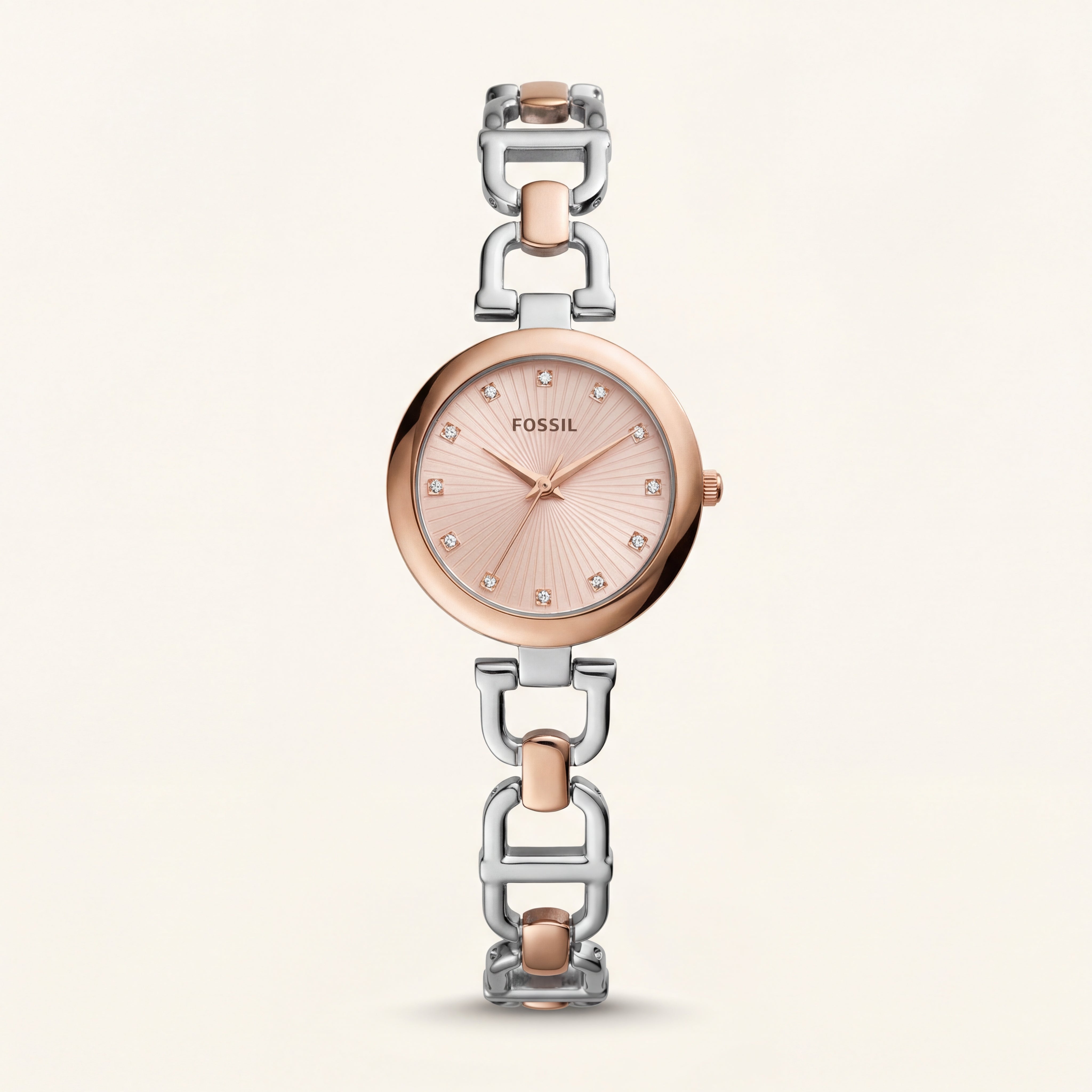 Rose Gold Radiance Luxury Watch with Two-Tone Link Bracelet