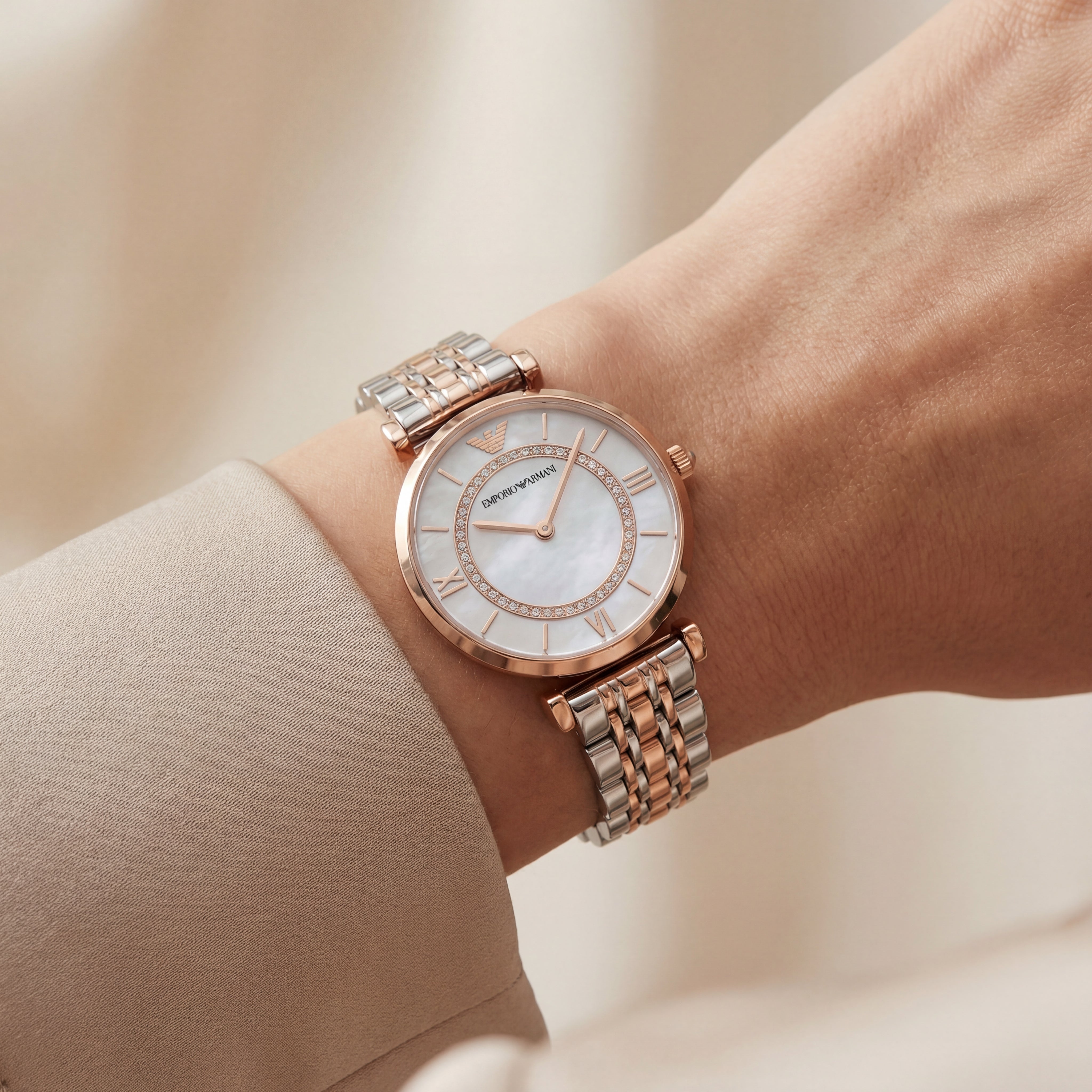 Pearl Halo Crystal Watch – Two-Tone Rose Edition