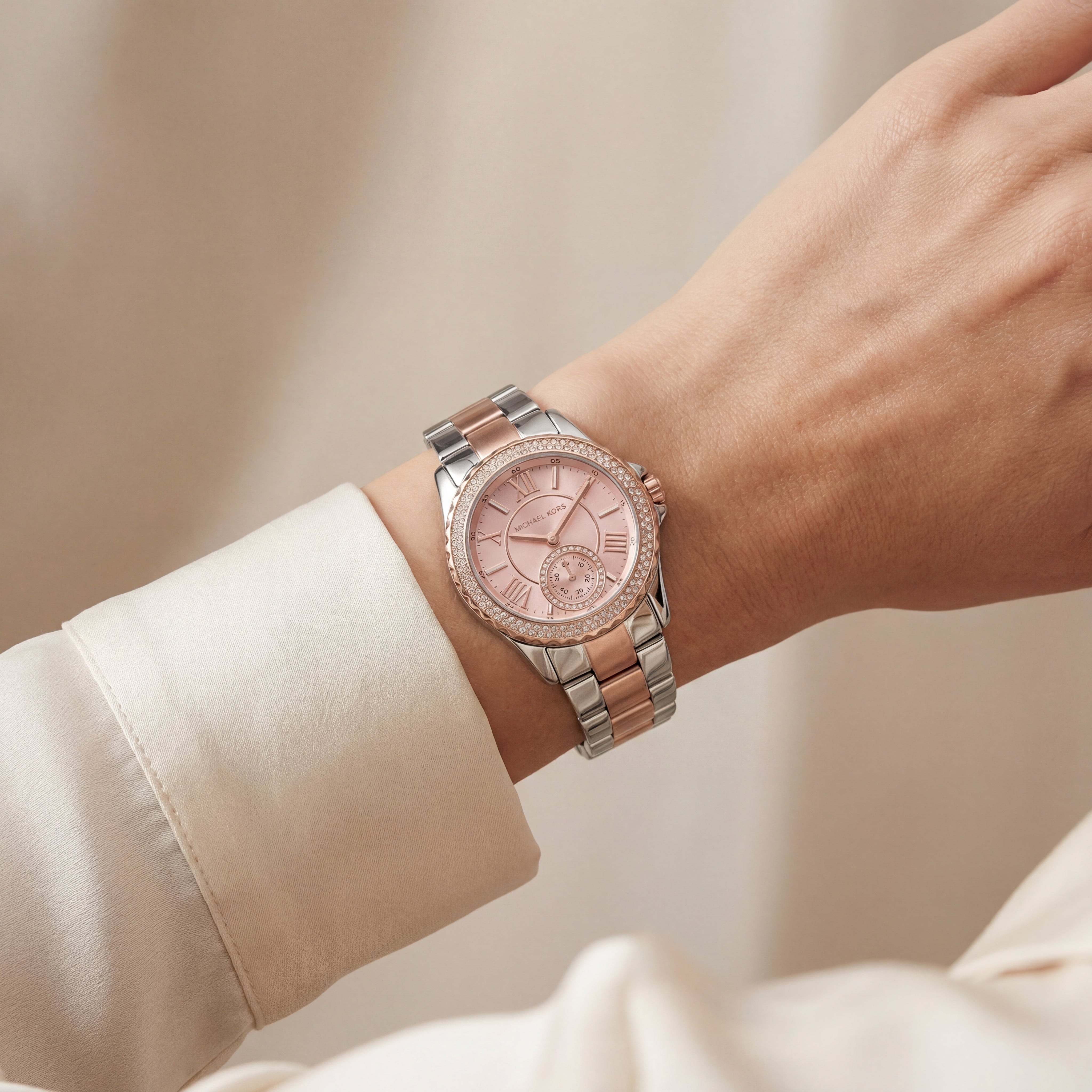 Blush Harmony Crystal Watch – Two-Tone Luxe Edition