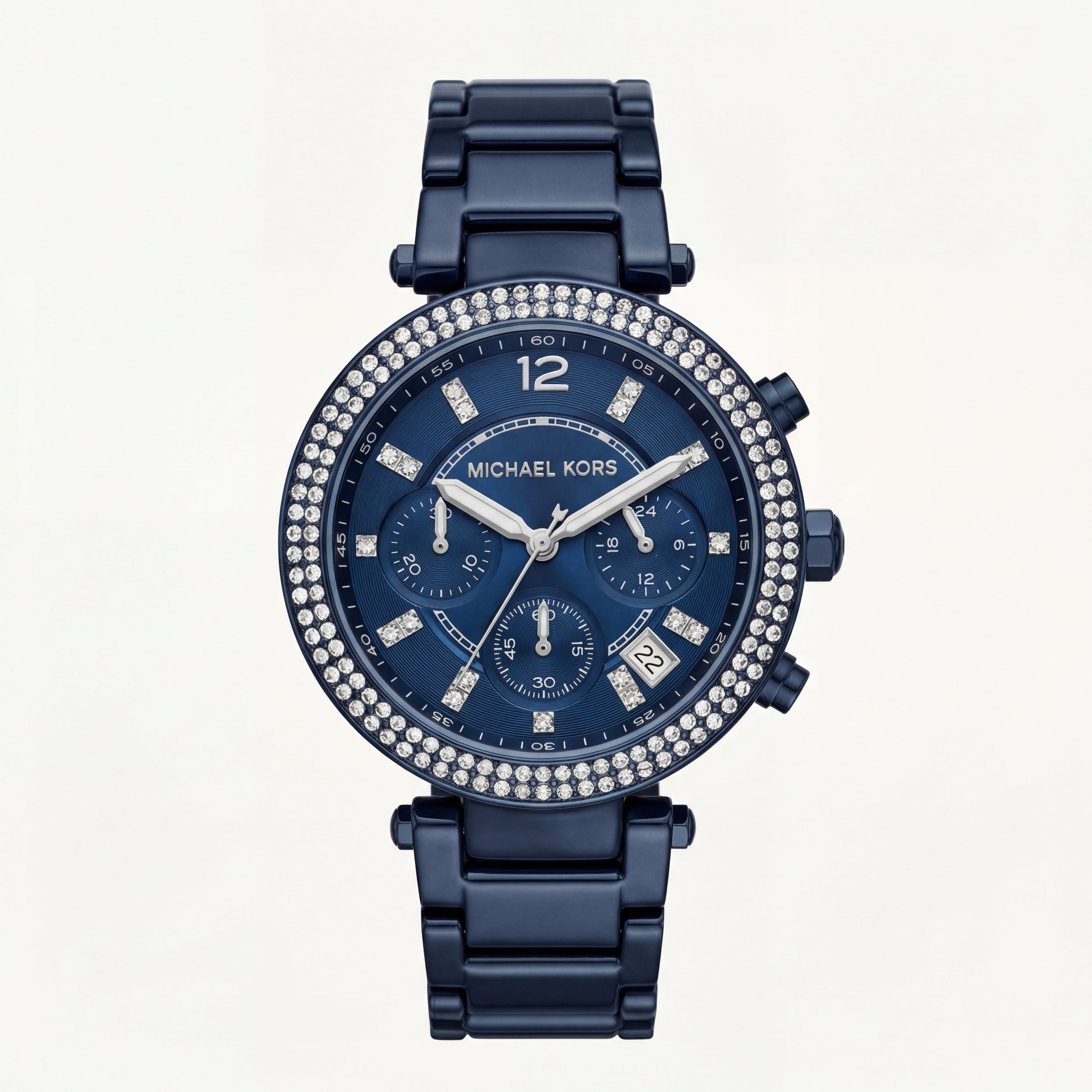 Midnight Navy Crystal Bezel Chronograph Watch – Statement Luxury Edition