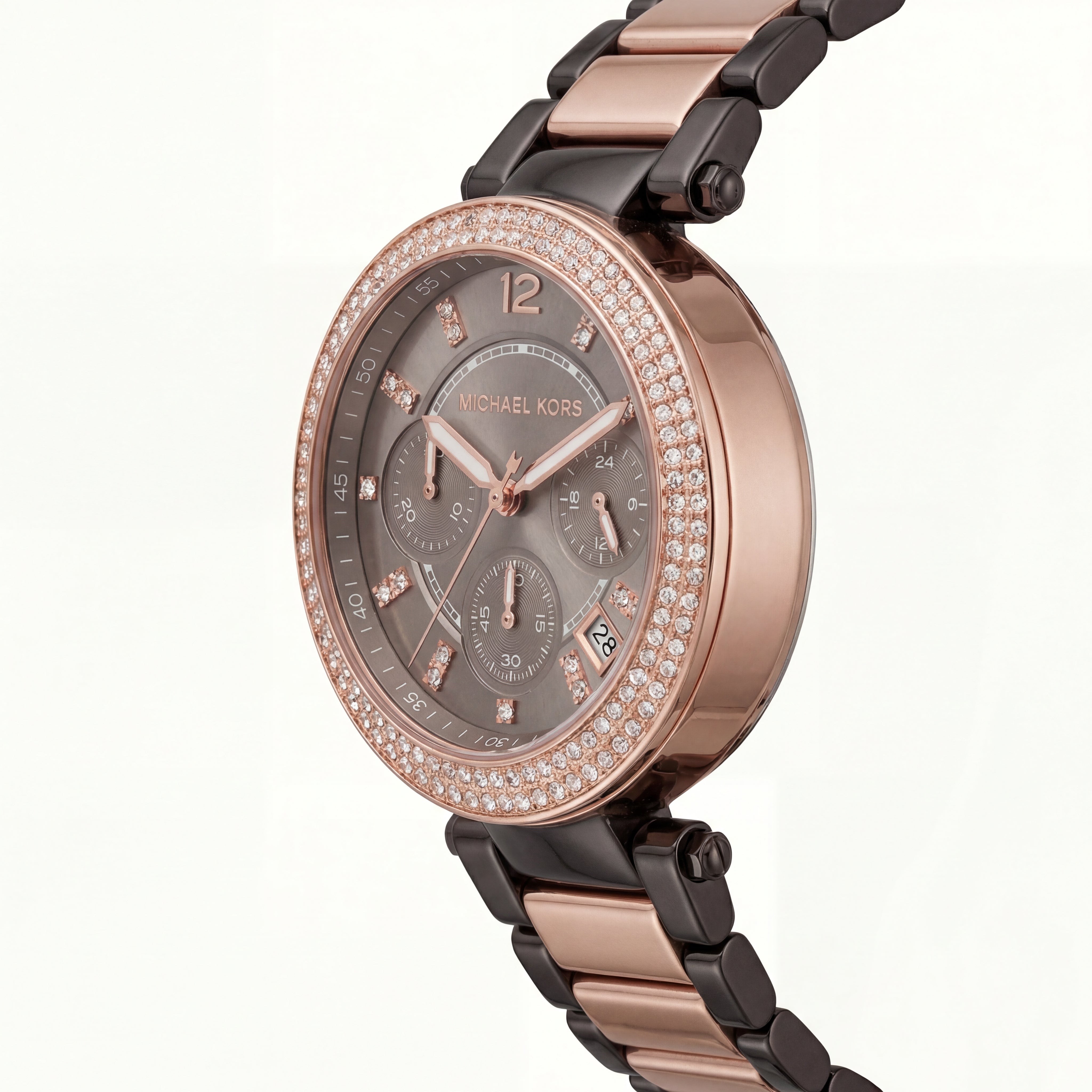 Rose Gold Crystal Bezel Smoke Grey Dial Two-Tone Chronograph Watch