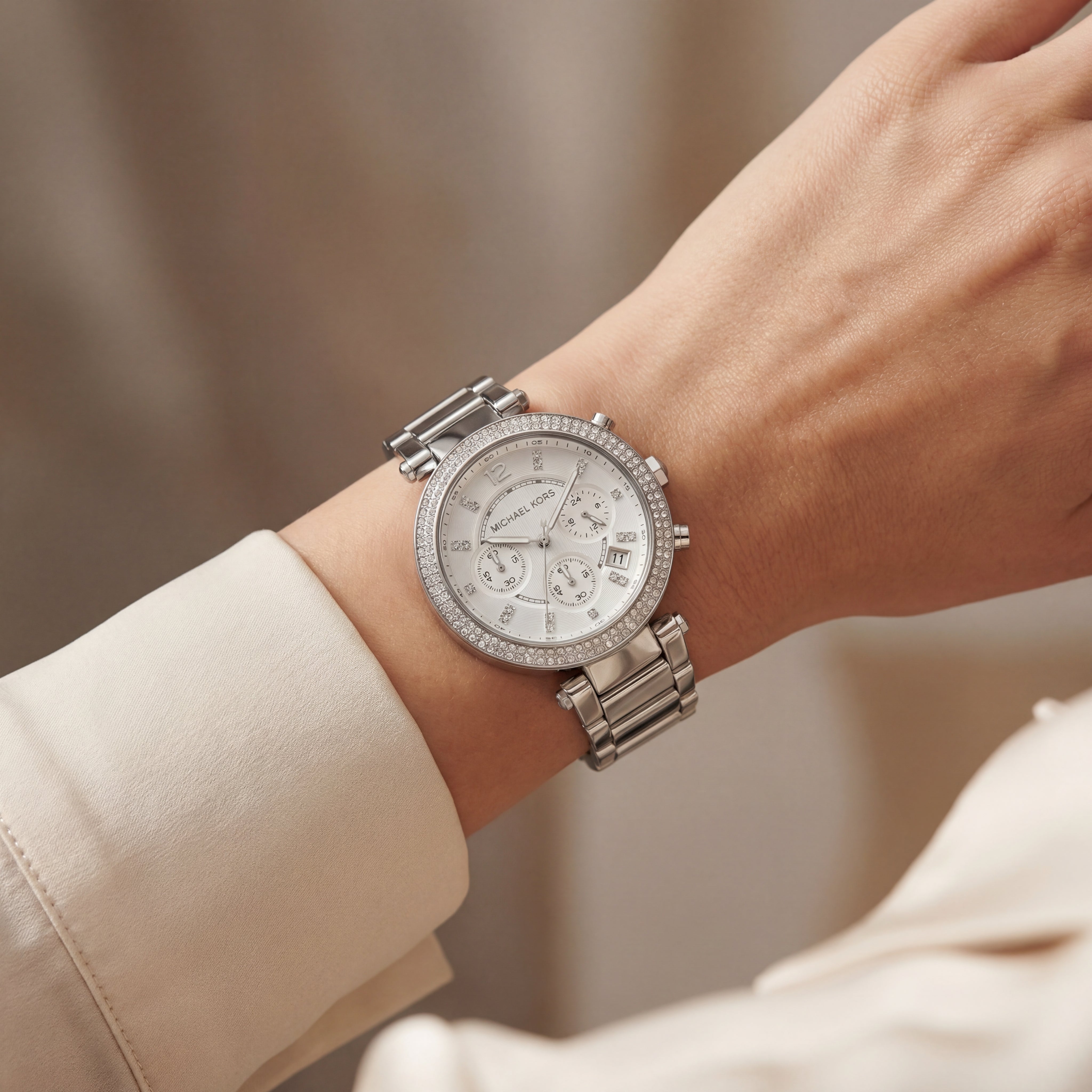 Silver Ice Crystal Chronograph Watch – Diamond Glow Luxe Edition