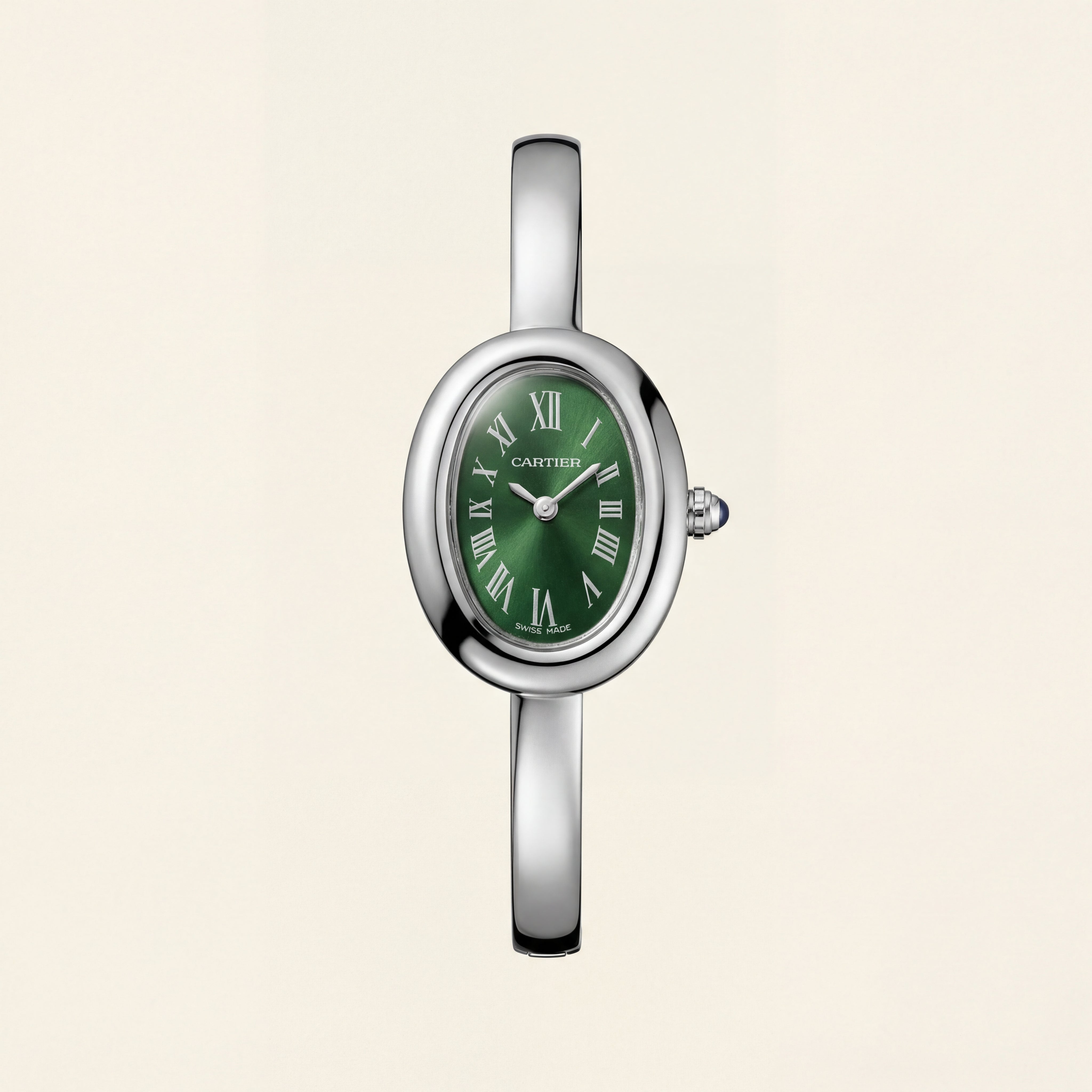 Emerald Oval Roman Dial Bangle Watch – Heritage Silver Luxe Edition