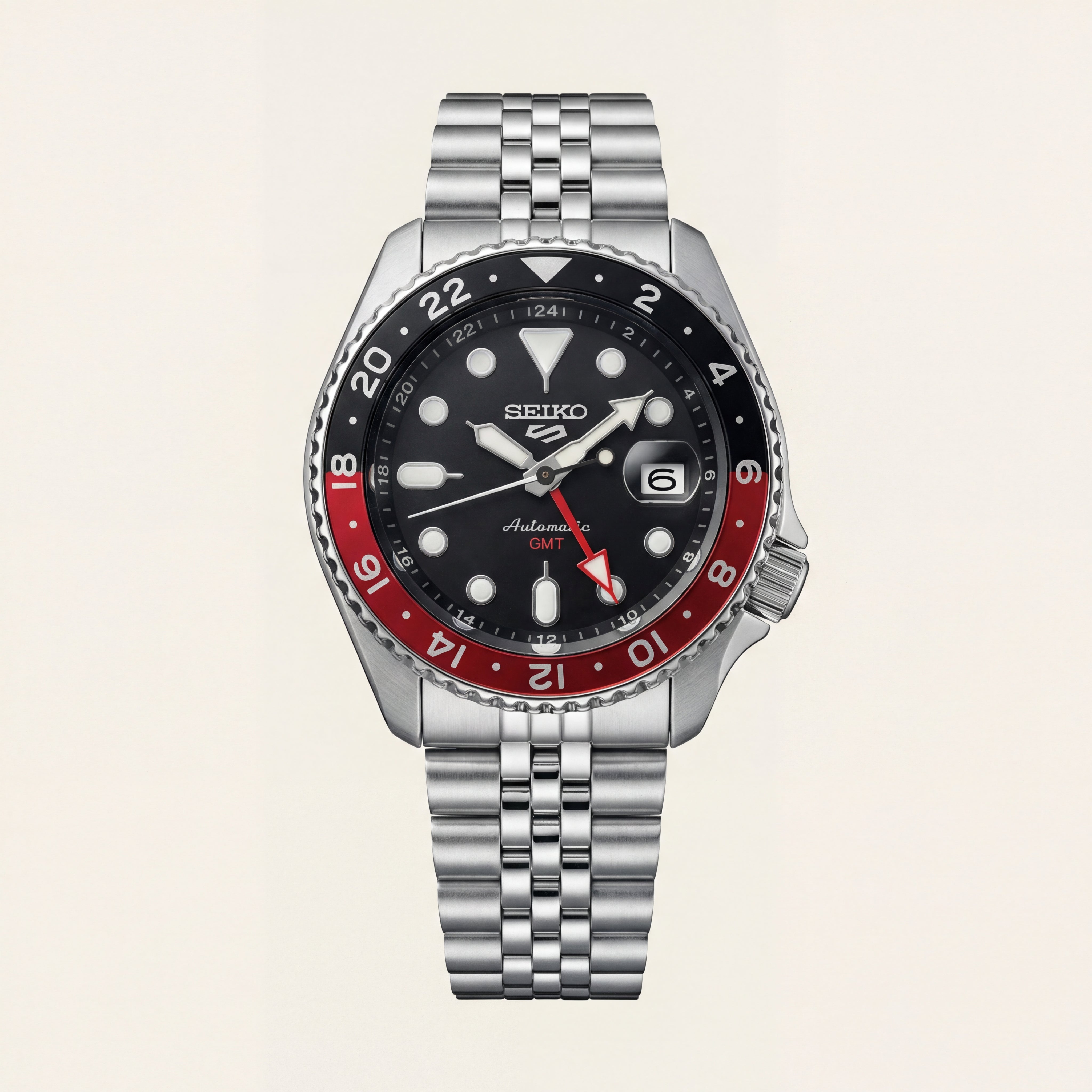 Black Dial Red-Black GMT Automatic Steel Watch