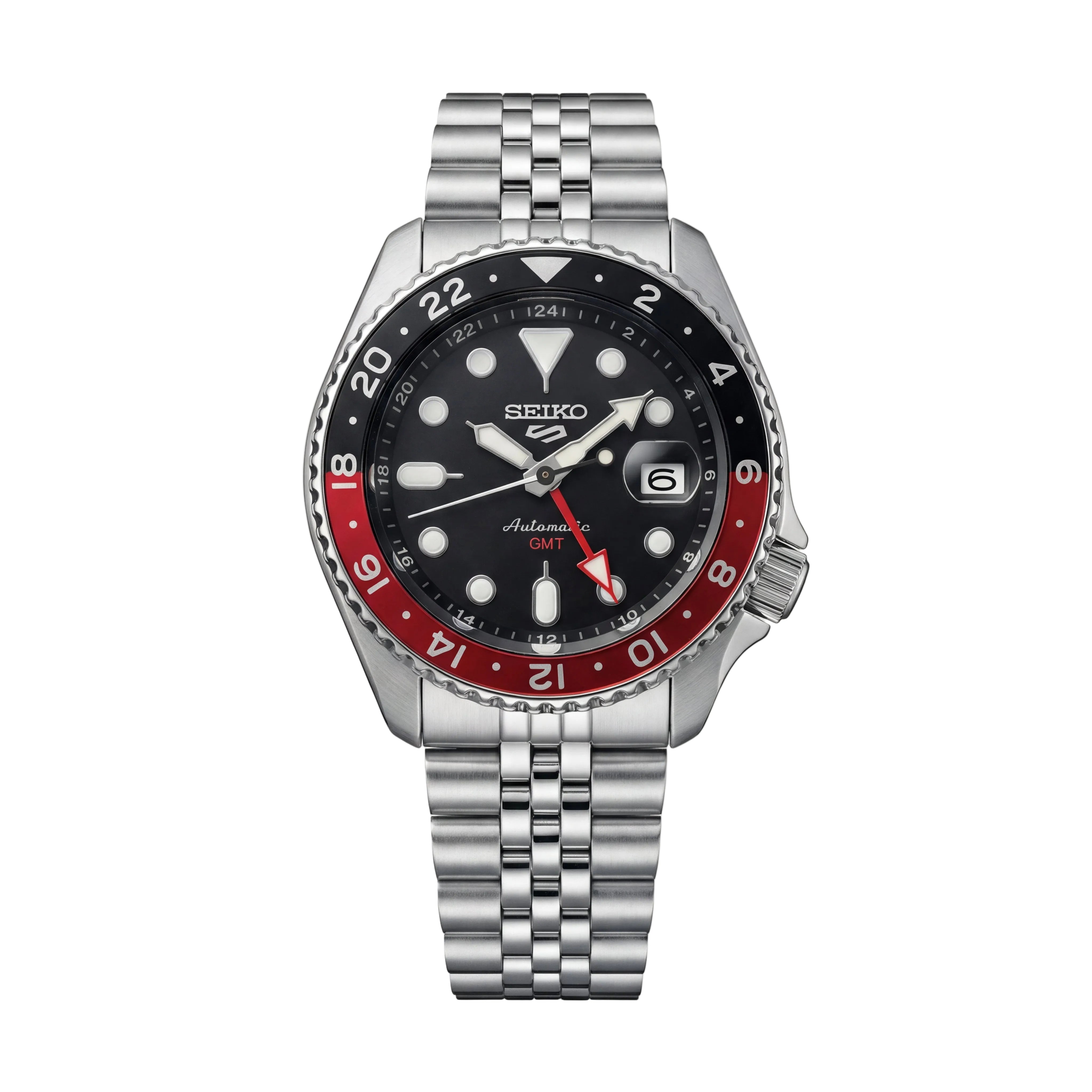 Black Dial Red-Black GMT Steel Watch
