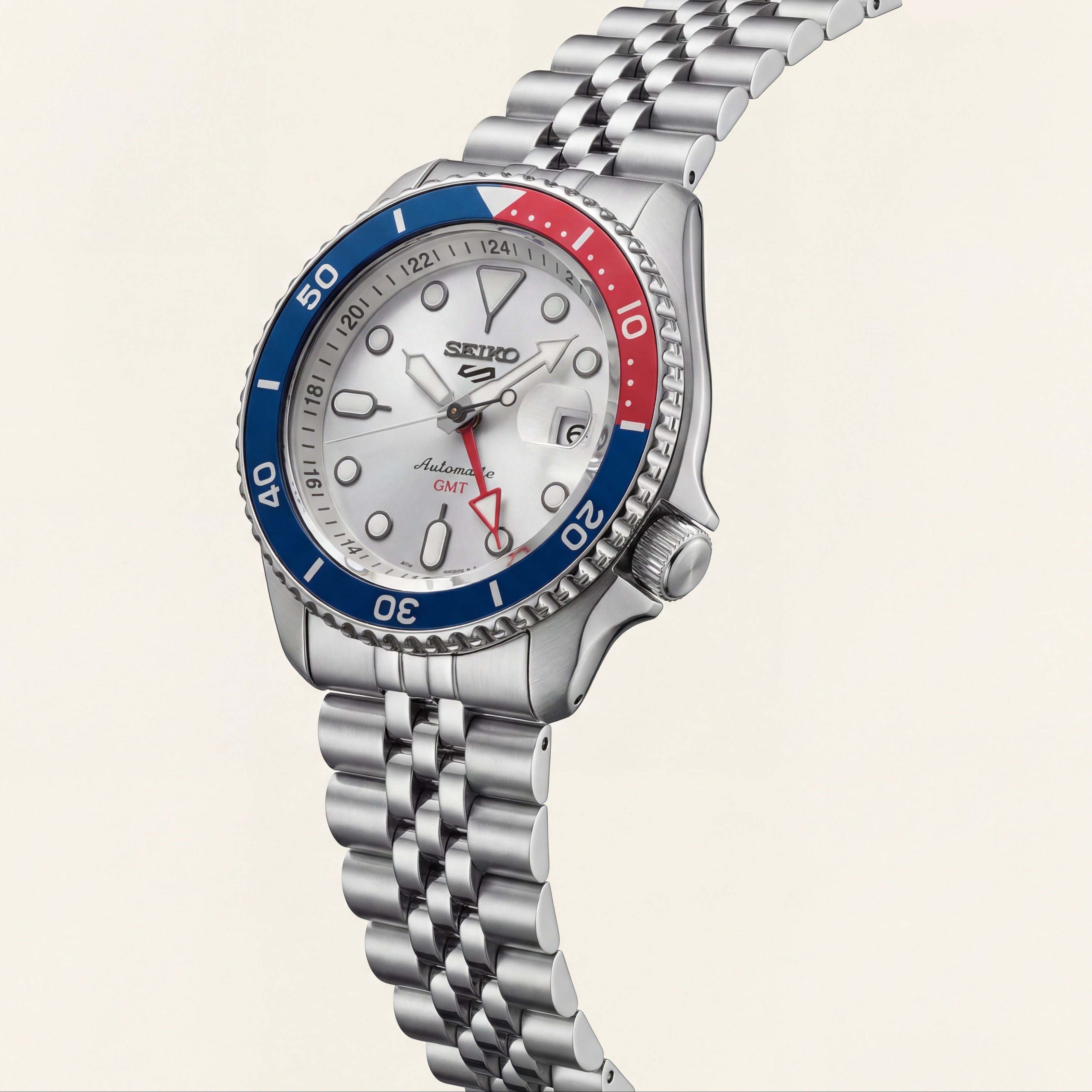 Silver Dial Pepsi GMT Steel Watch