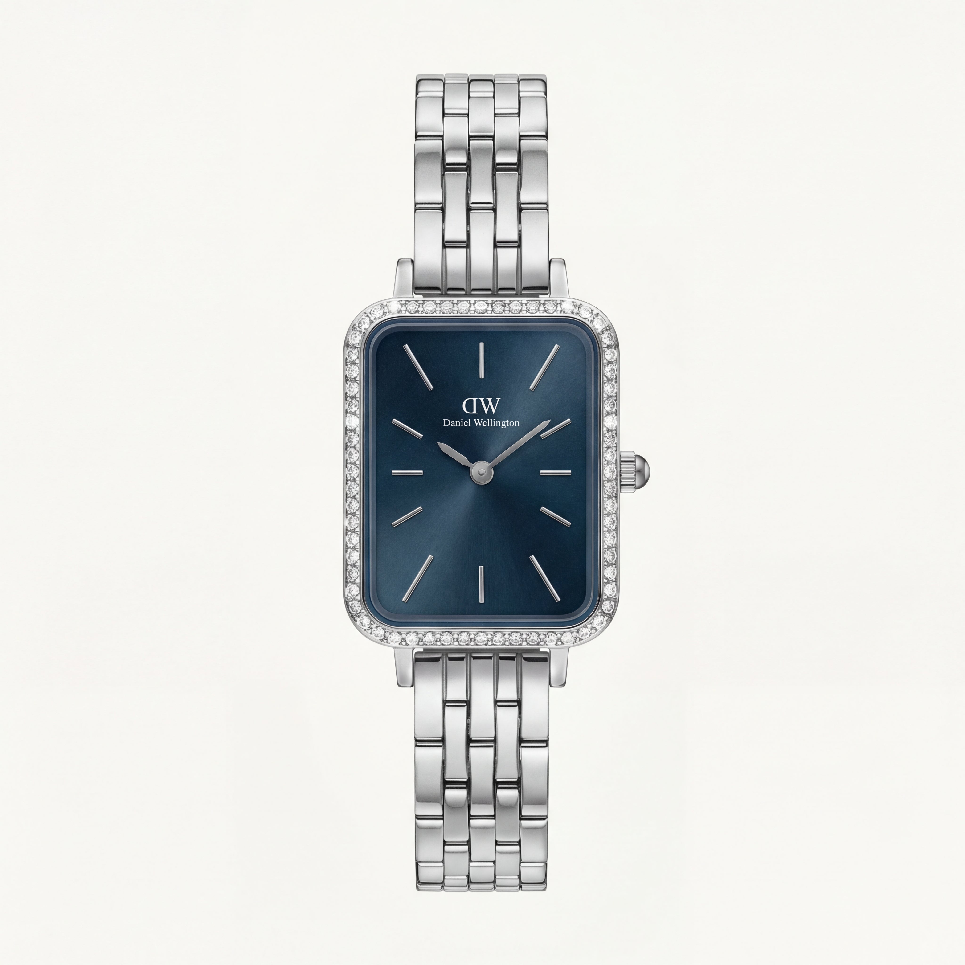 Midnight Blue Rectangle Crystal Watch – Silver Luxe Edition