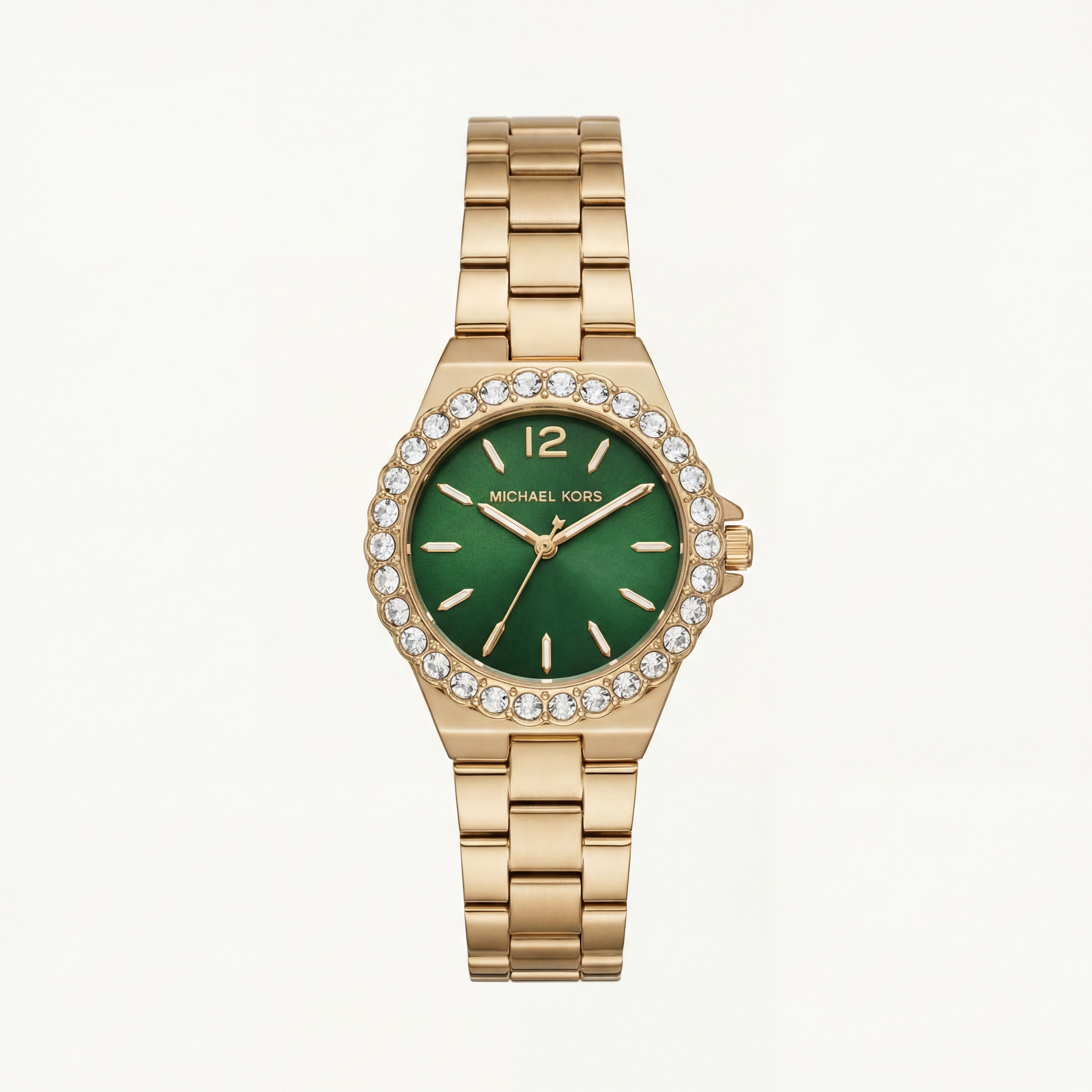 Gold Crystal Bezel Watch – Emerald Dial Luxe Edition