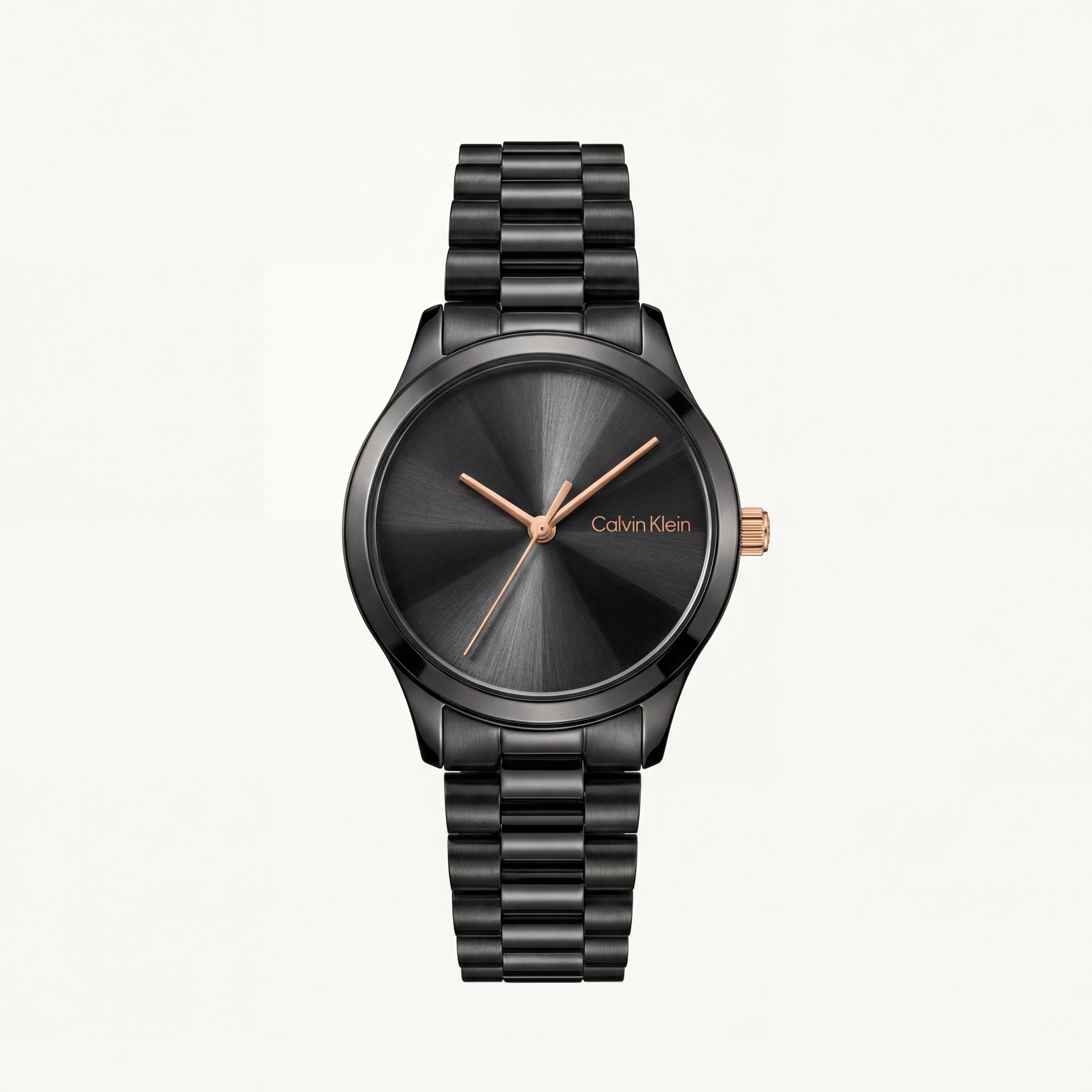 Black Steel Minimal Watch – Rose Accent Modern Edition