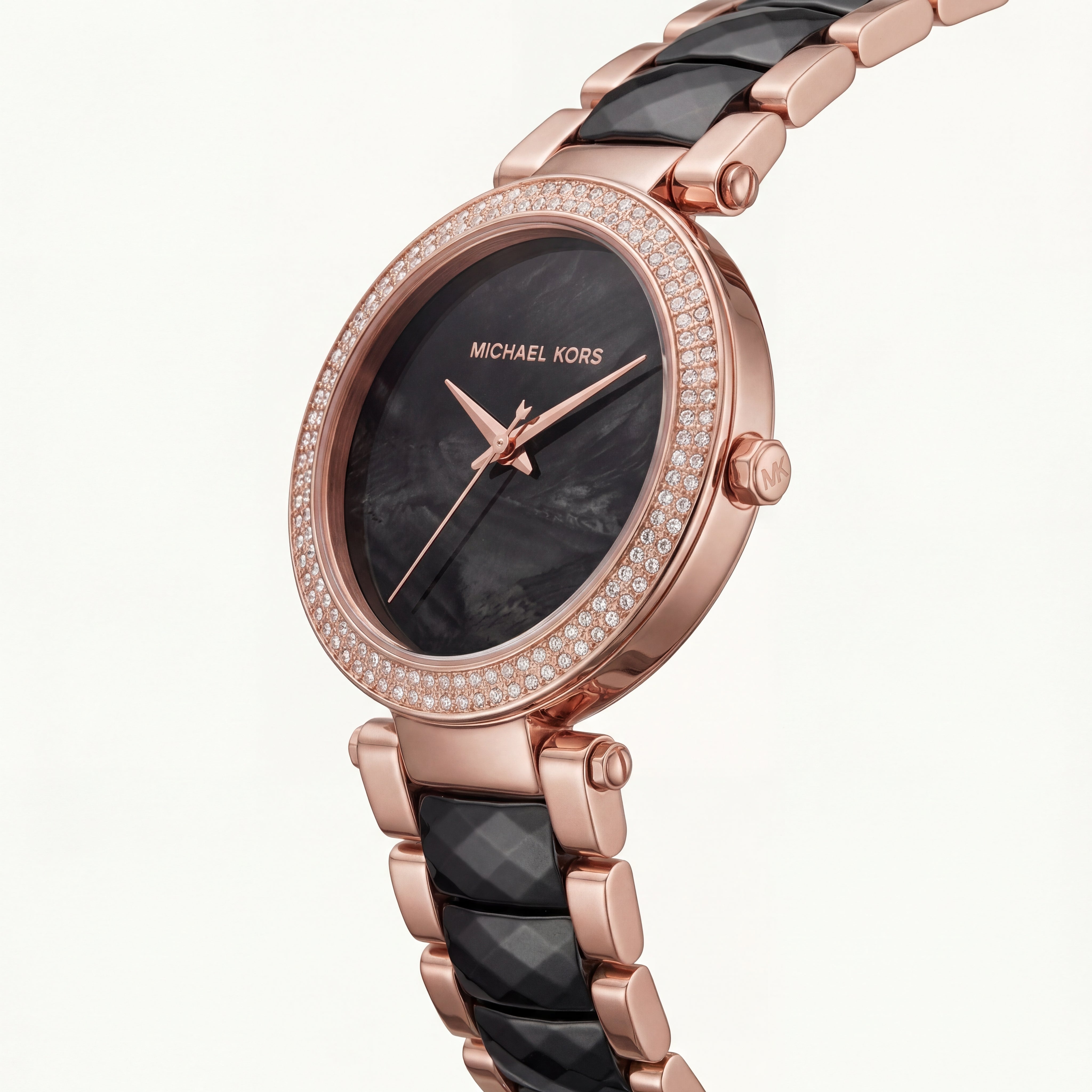 Midnight Pearl Crystal Watch – Rose Black Luxe Edition