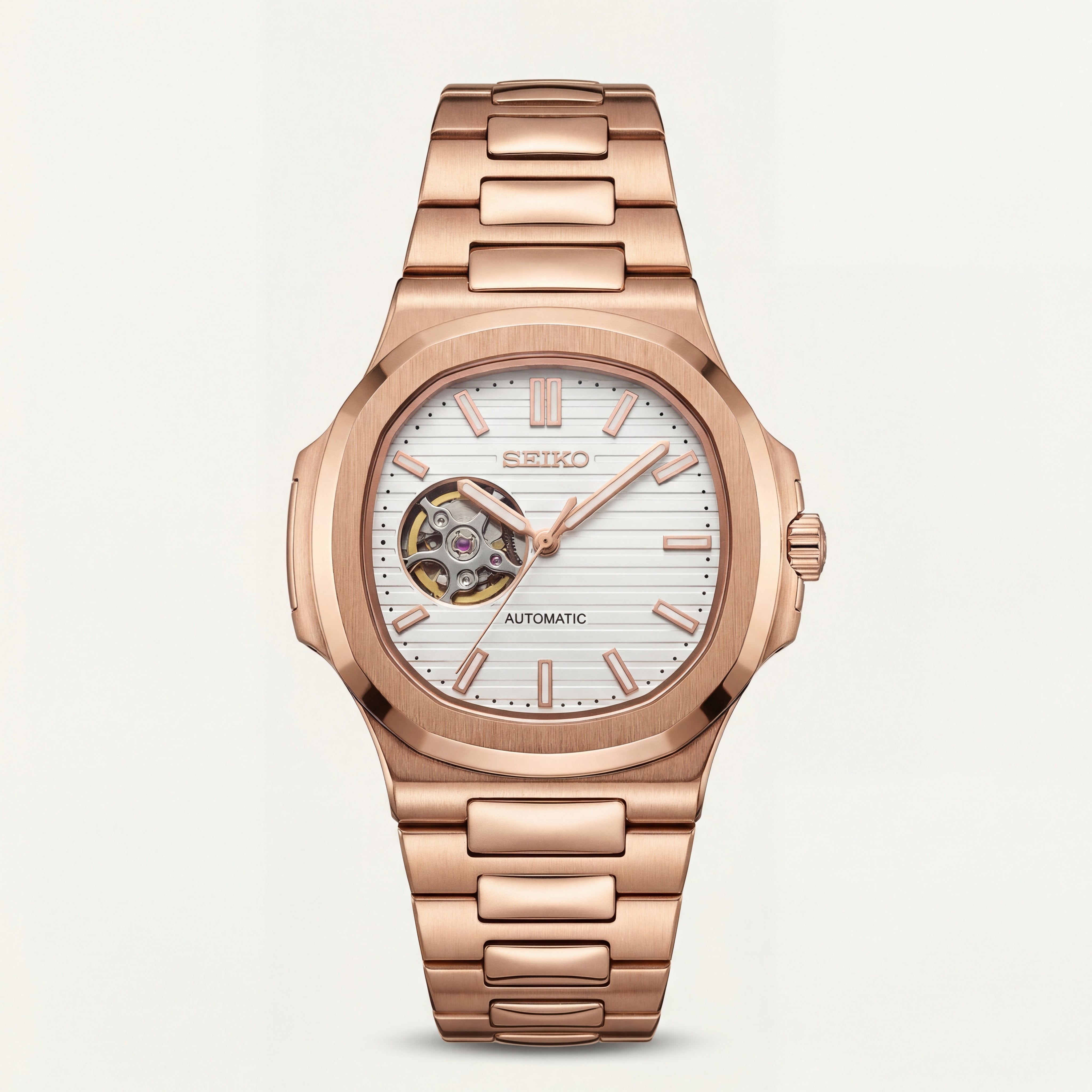 Rose Gold Open-Heart Automatic Steel Watch
