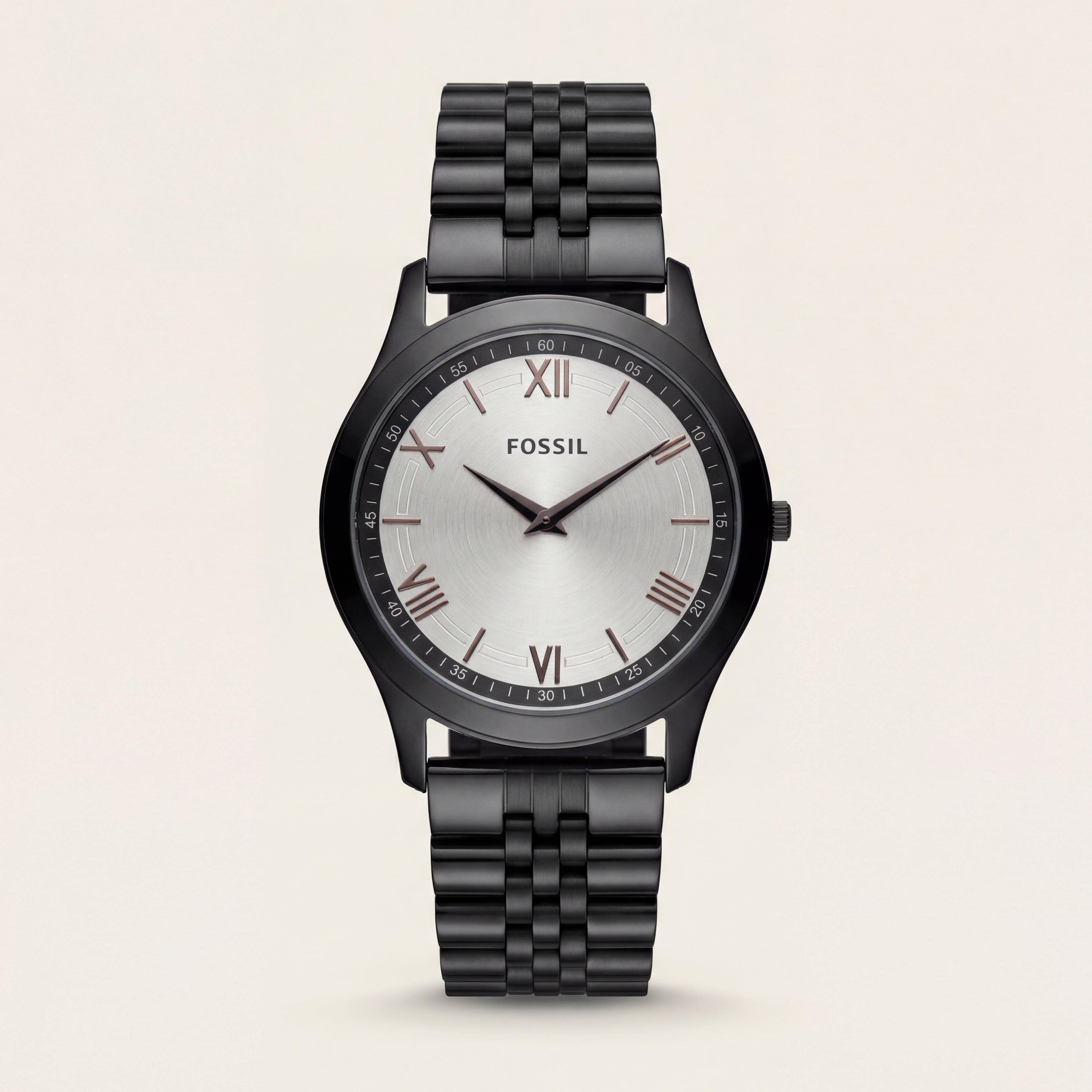 Black Steel Silver Dial Classic Quartz Watch