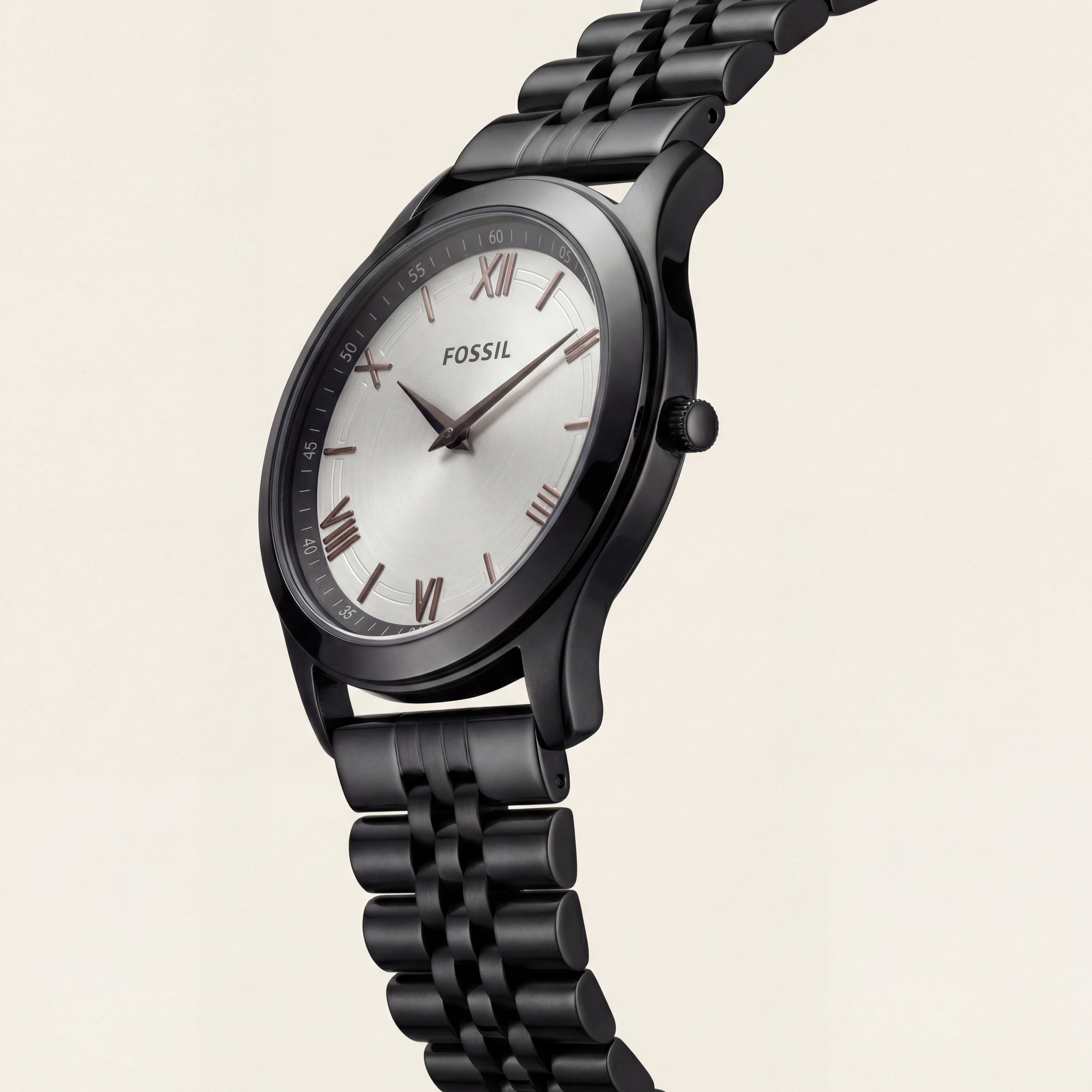 Black Steel Silver Dial Classic Quartz Watch
