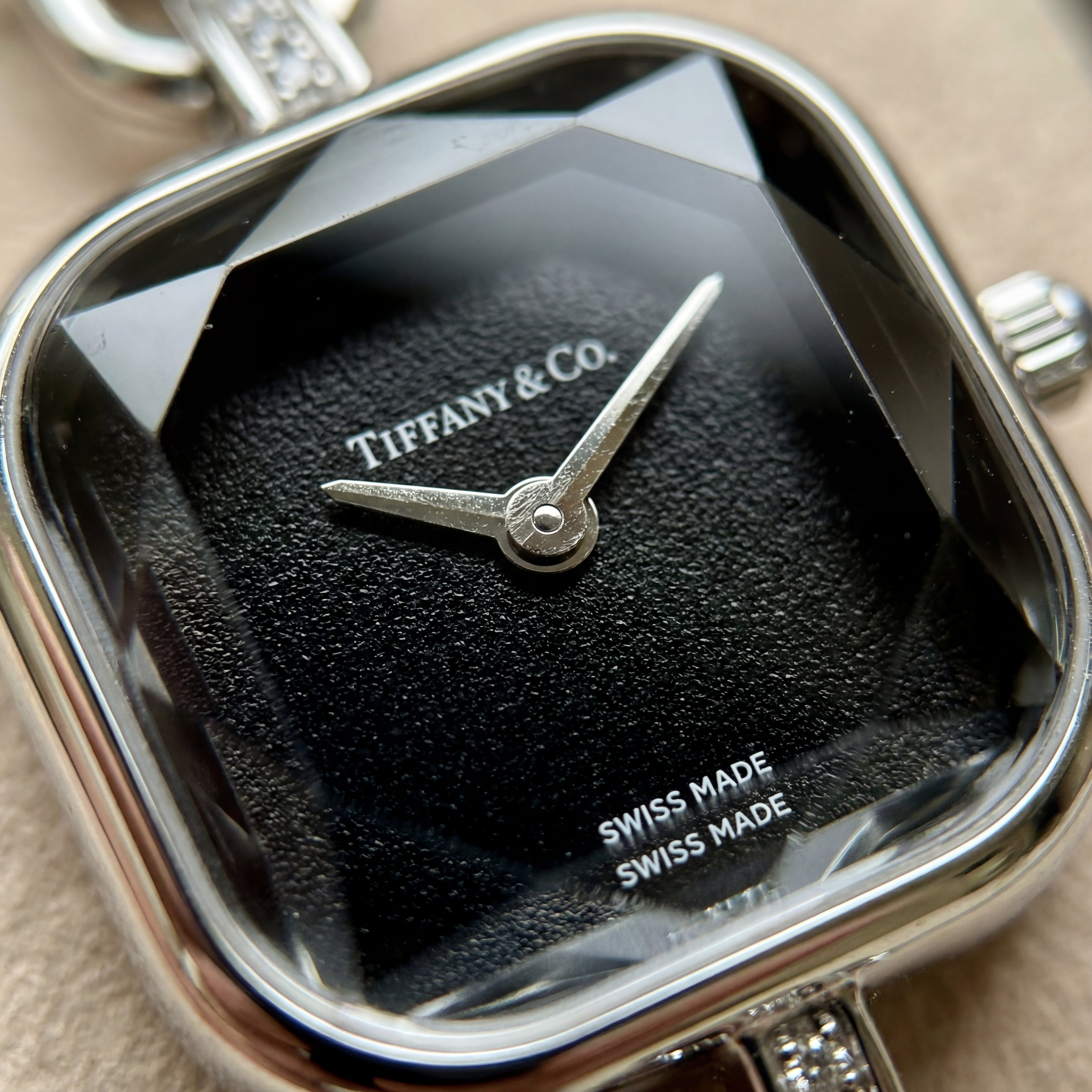Silver Square Case Midnight Black Faceted Dial Jewelry Bracelet Watch – Women