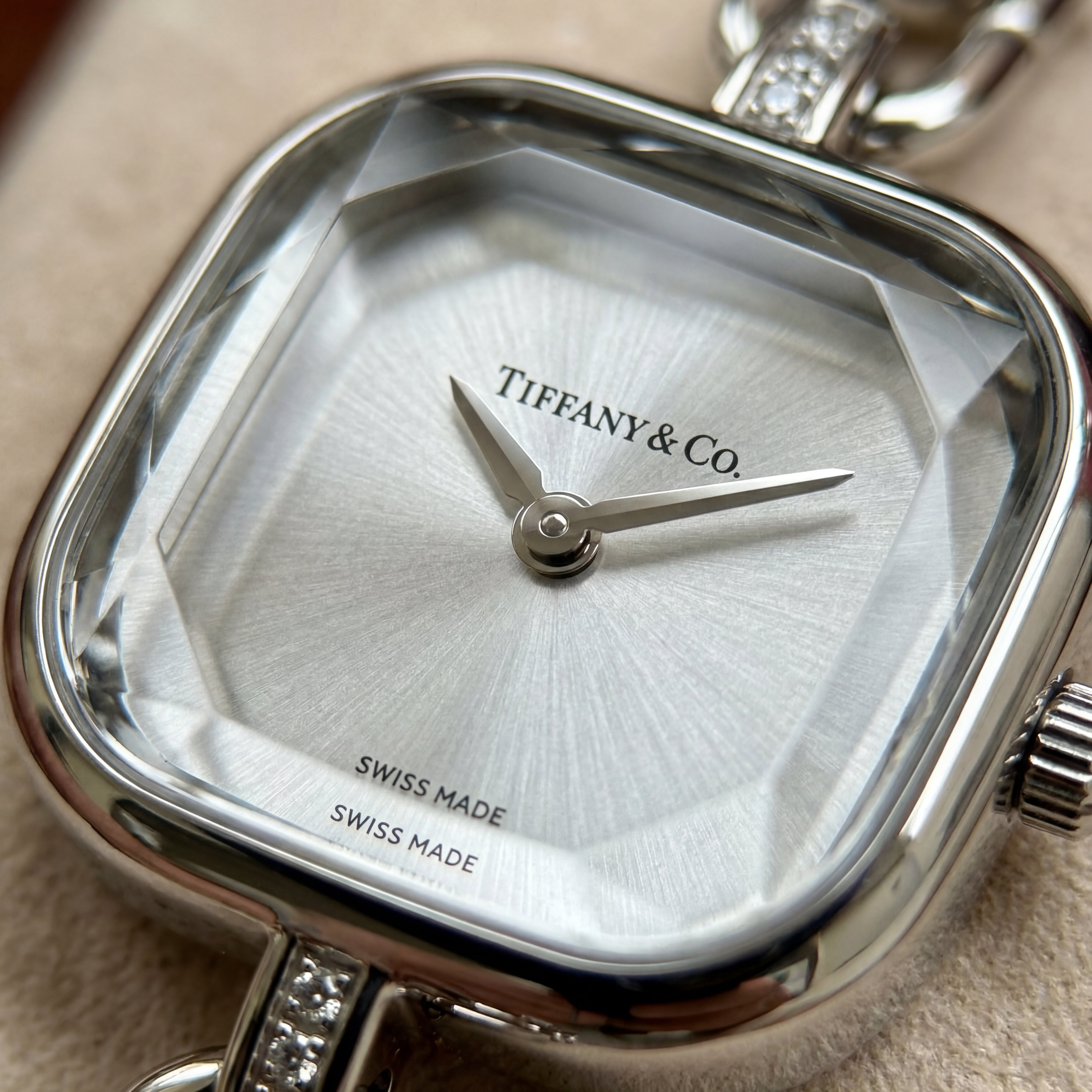 Silver Square Case Crystal Faceted Dial Jewelry Bracelet Watch – Women