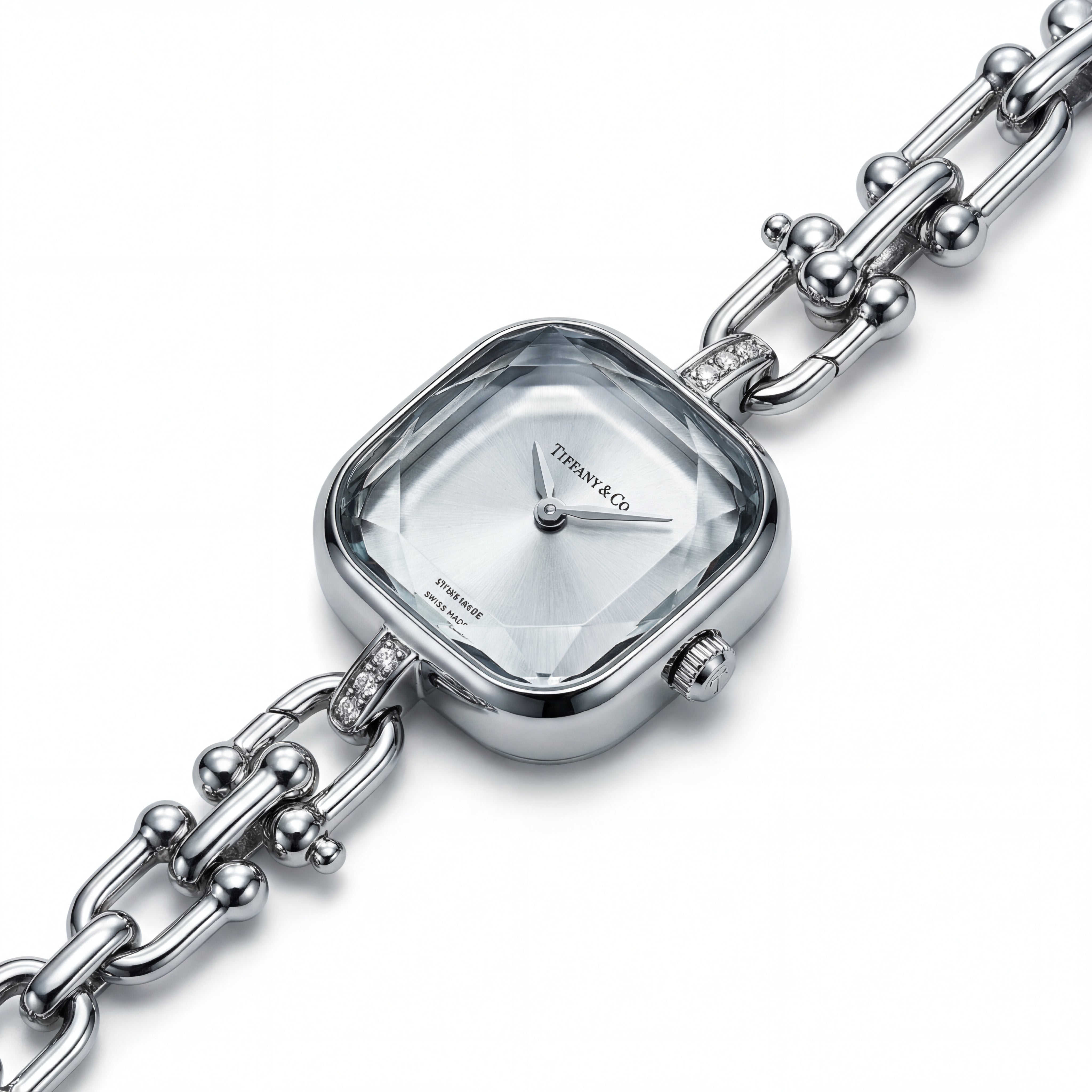 Silver Square Case Crystal Faceted Dial Jewelry Bracelet Watch – Women