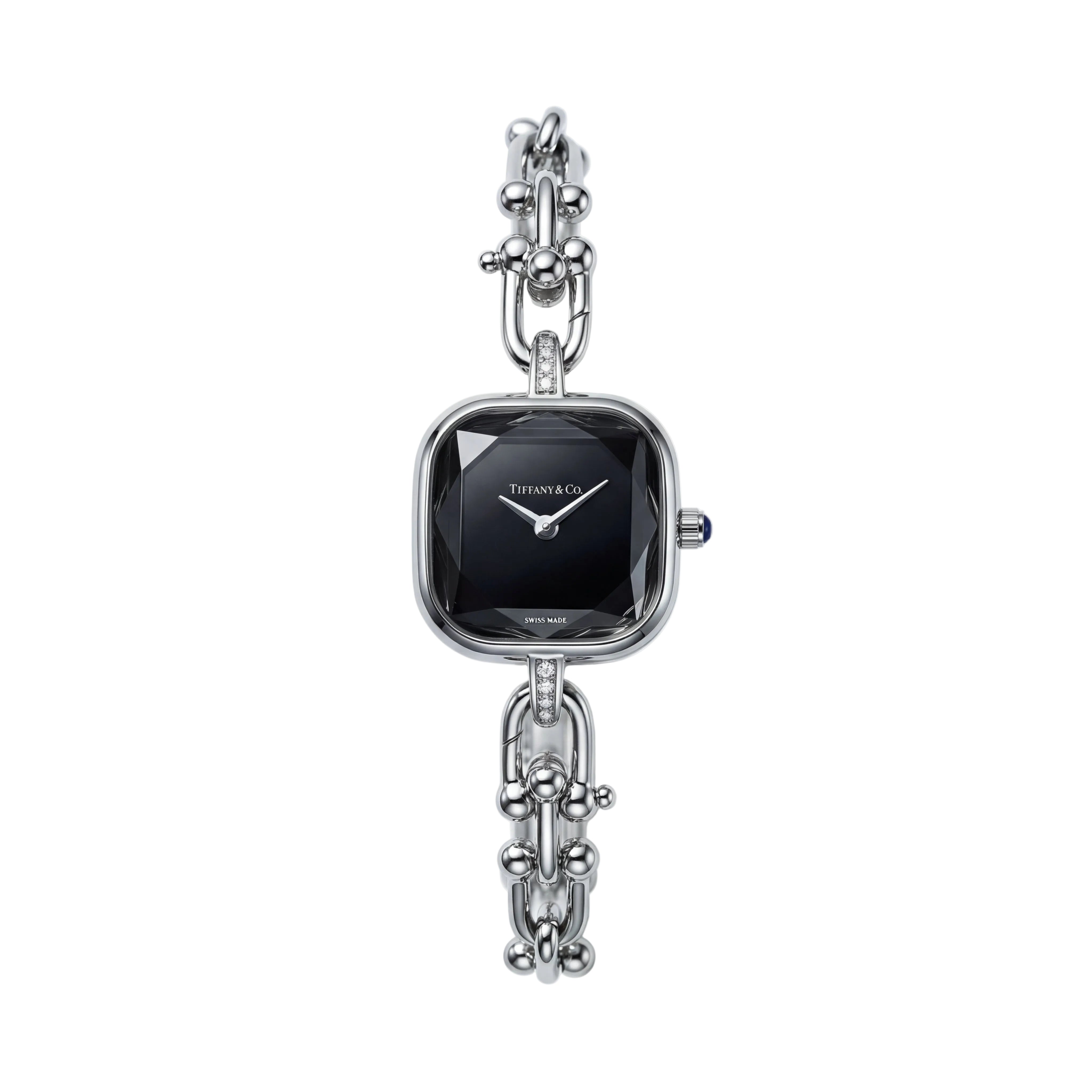 Silver Square Case Midnight Black Faceted Dial Jewelry Bracelet Watch – Women