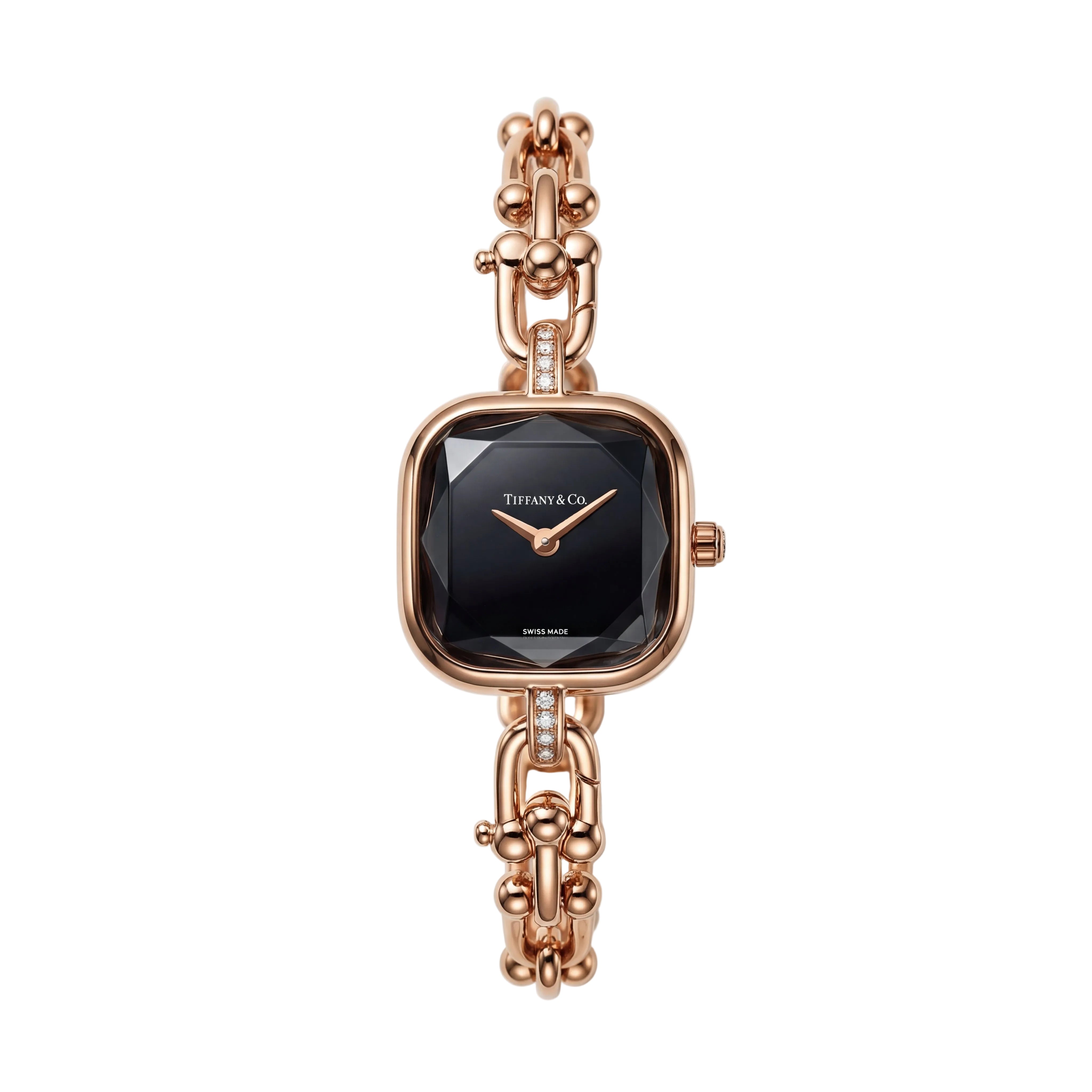 Rose Gold Square Case Black Faceted Dial Jewelry Bracelet Watch – Women
