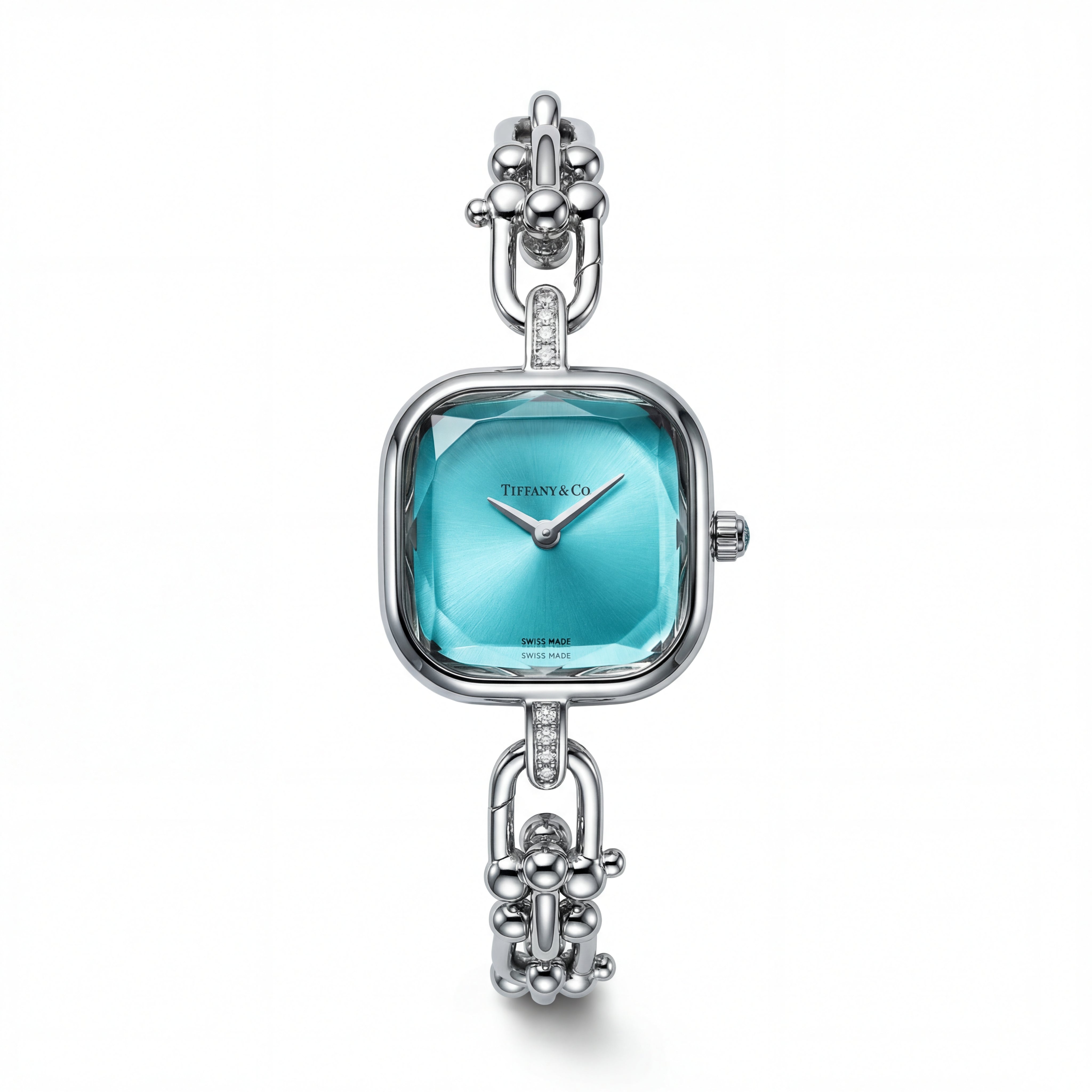 Silver Square Case Turquoise Sunray Dial Luxury Bracelet Watch – Women