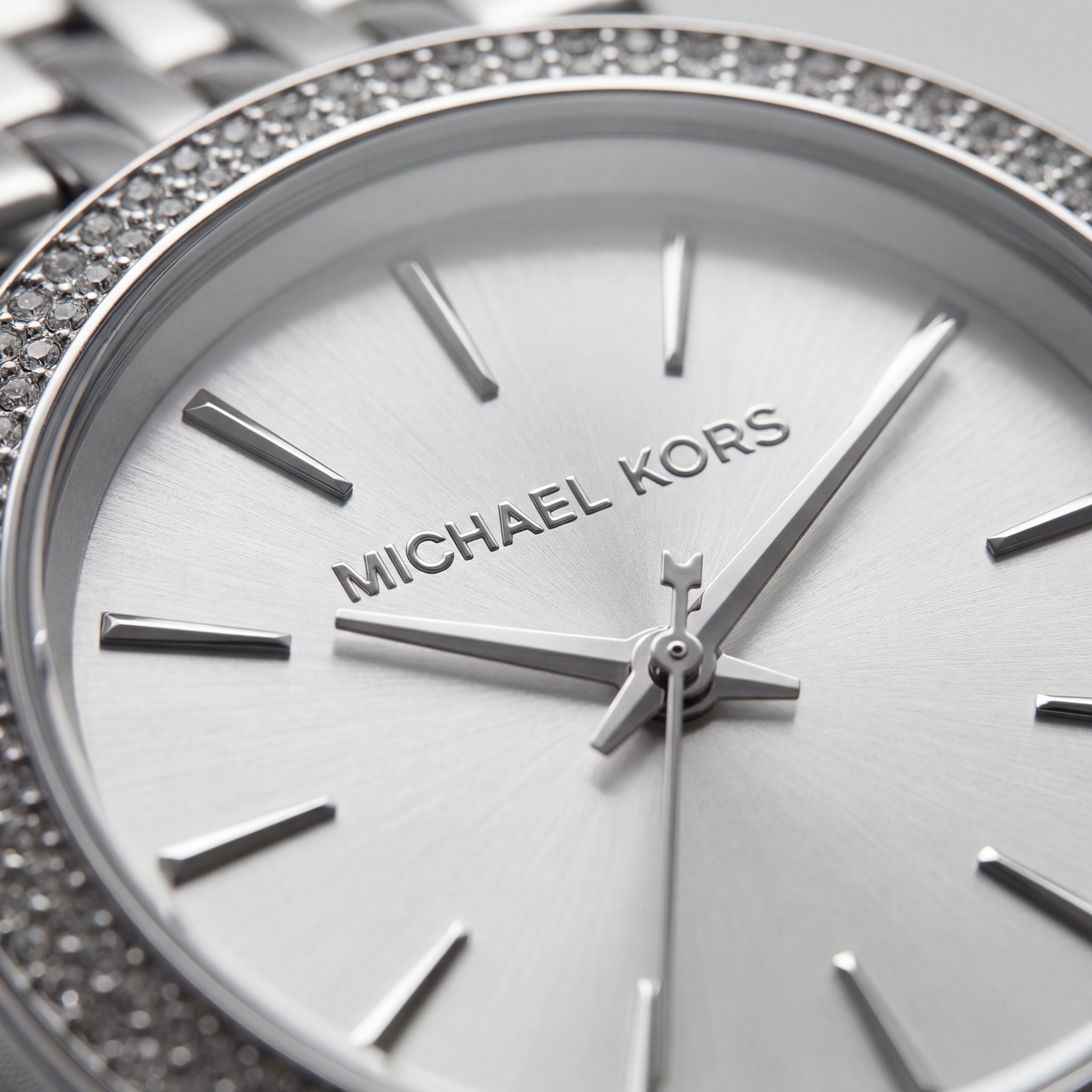 Stainless Steel Crystal Bezel Silver Sunray Dial Luxury Bracelet Watch – Women