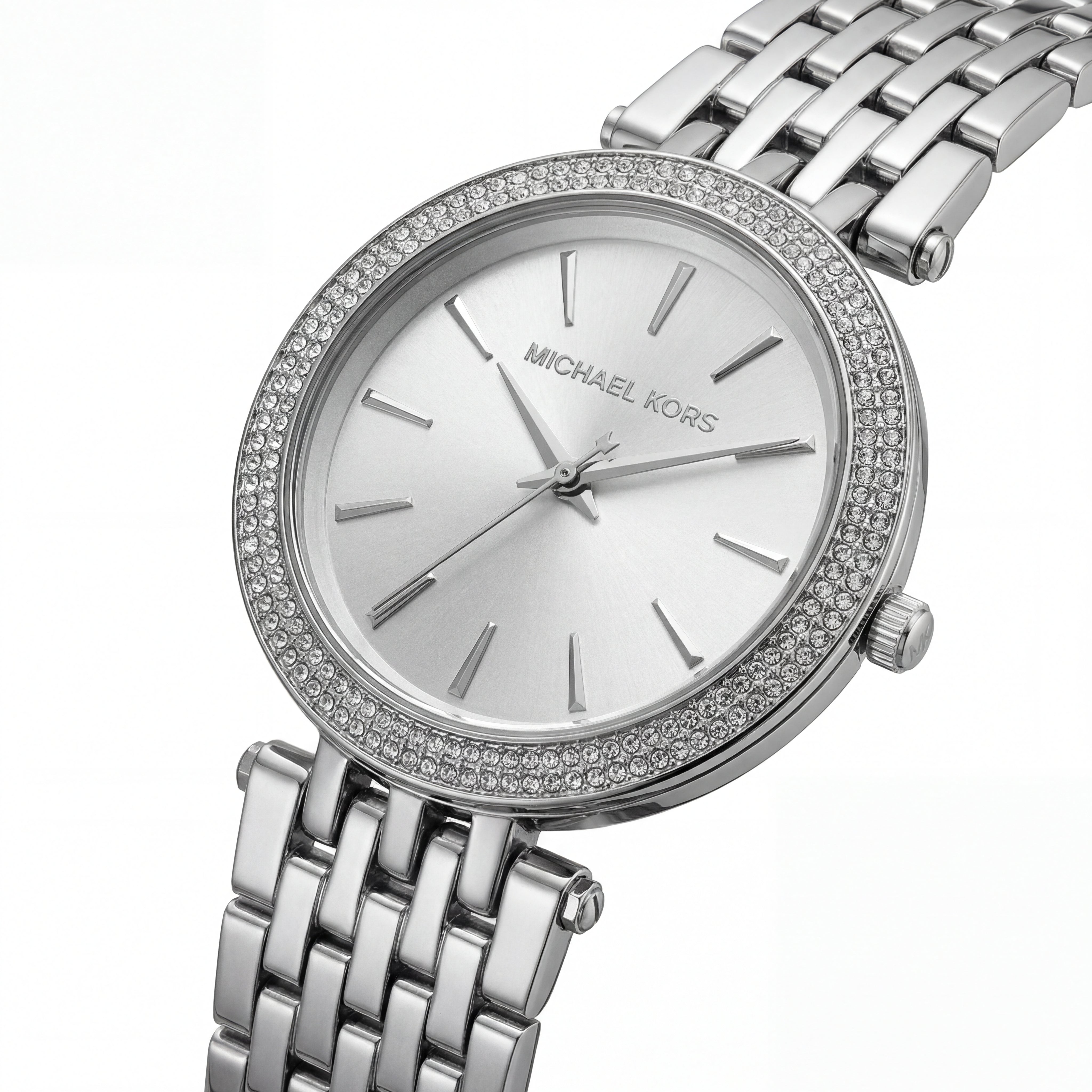 Stainless Steel Crystal Bezel Silver Sunray Dial Luxury Bracelet Watch – Women