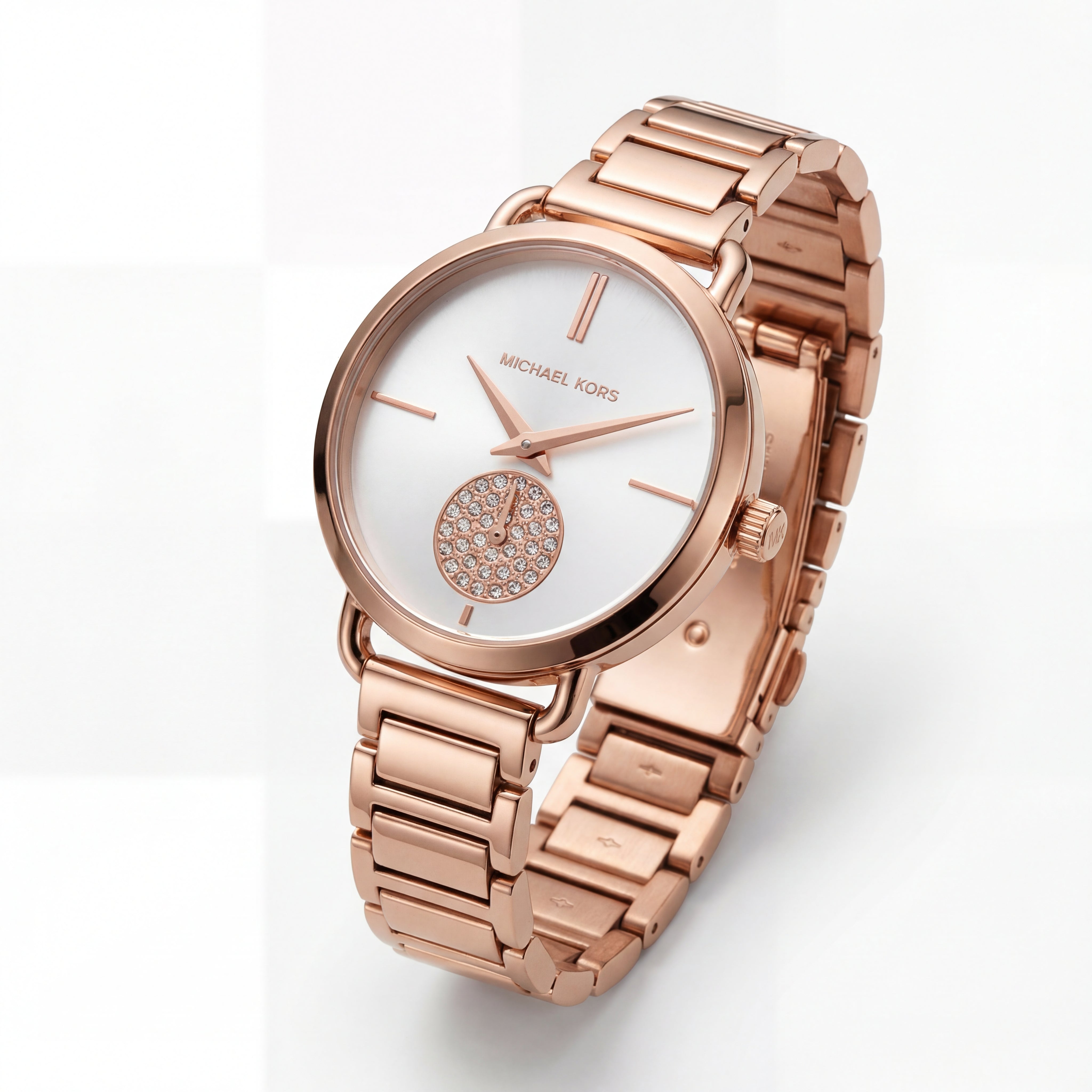 Rose Gold Stainless Steel Crystal Sub-Dial Minimal Luxury Bracelet Watch – Women