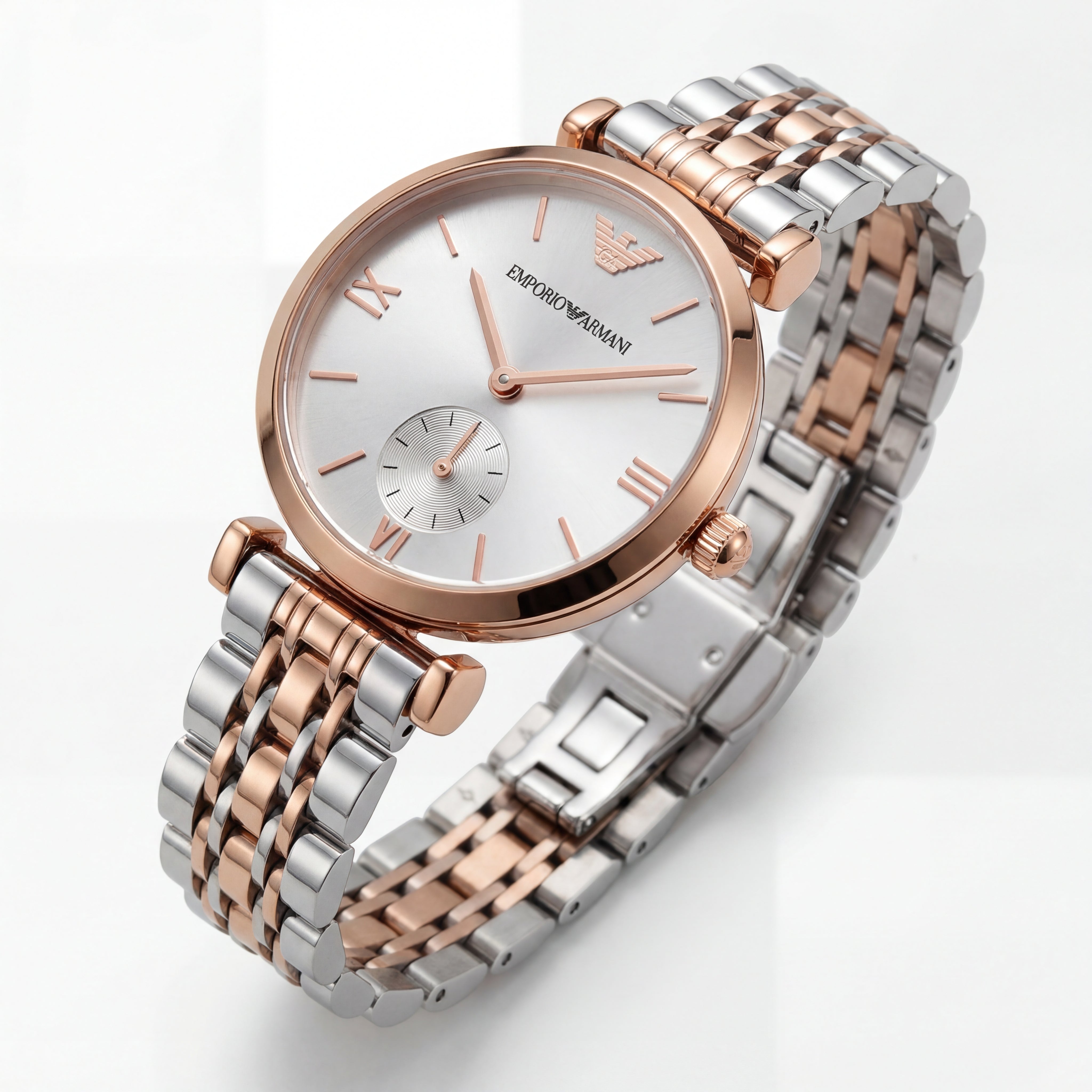 Two-Tone Steel & Rose Gold Silver Dial Sub-Second Elegant Bracelet Watch – Women