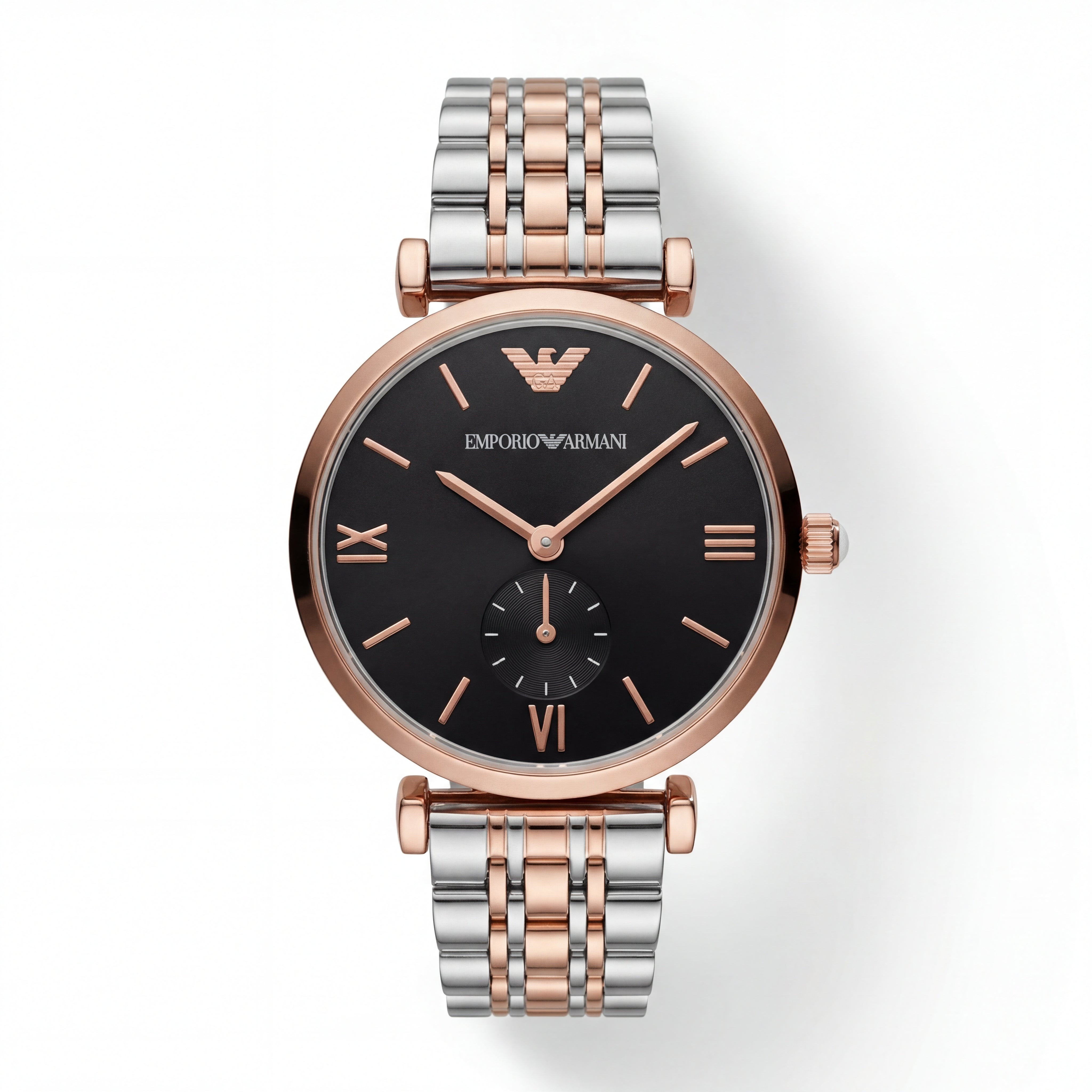 Two-Tone Steel & Rose Gold Black Dial Sub-Second Classic Bracelet Watch – Women