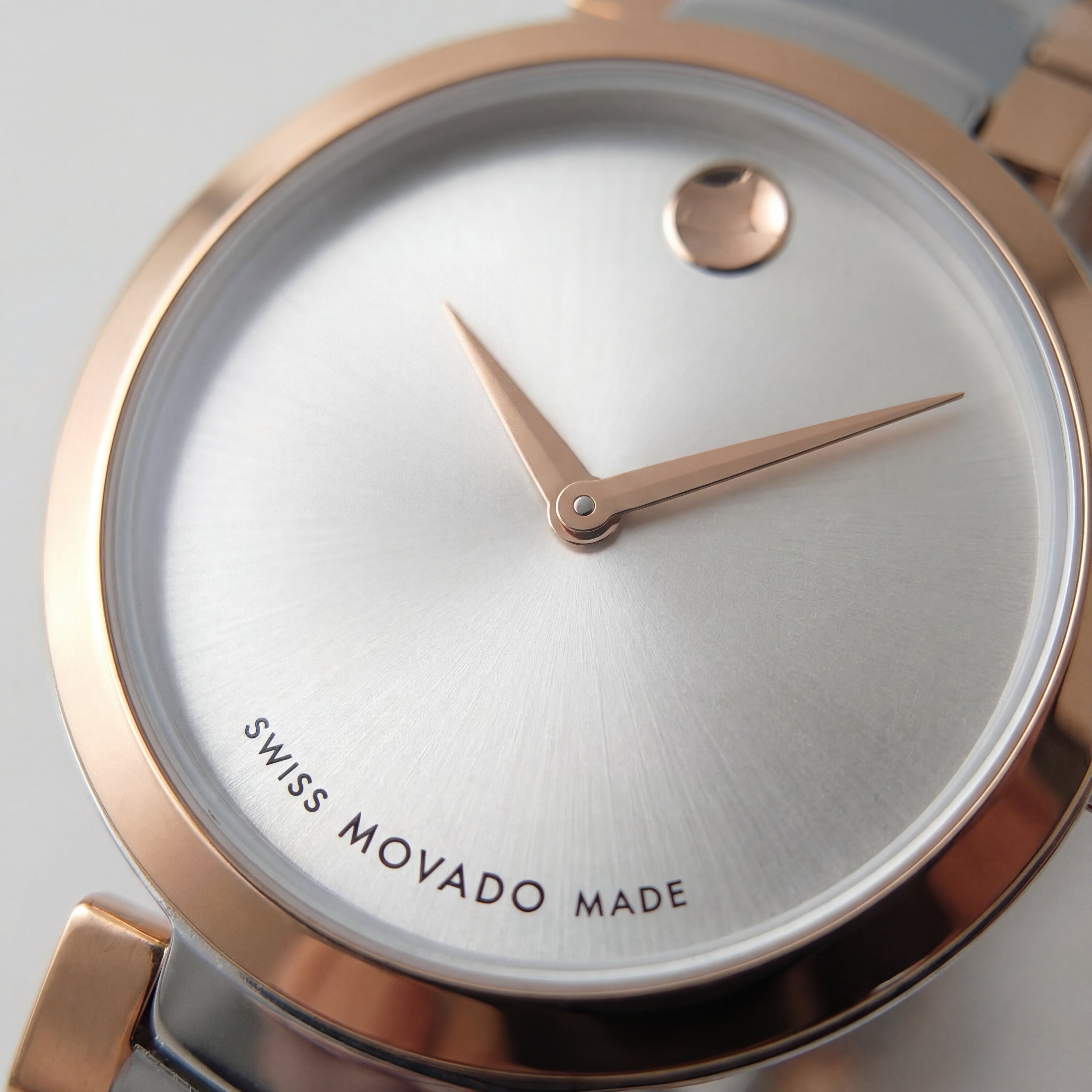 Two-Tone Steel & Rose Gold Minimalist Silver Sunray Dial Luxury Bracelet Watch – Women