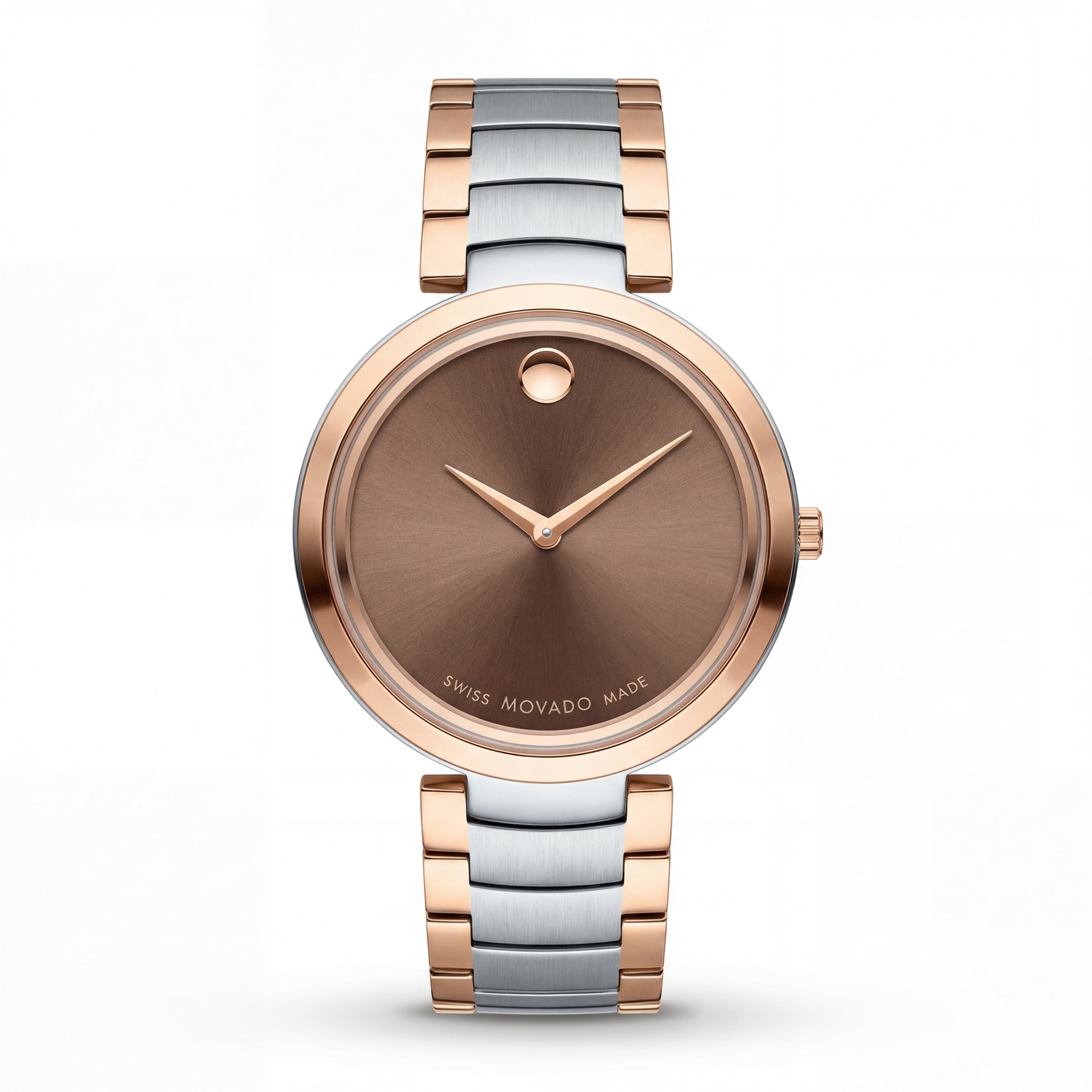 Two-Tone Steel & Rose Gold Minimalist Brown Sunray Dial Luxury Bracelet Watch – Women