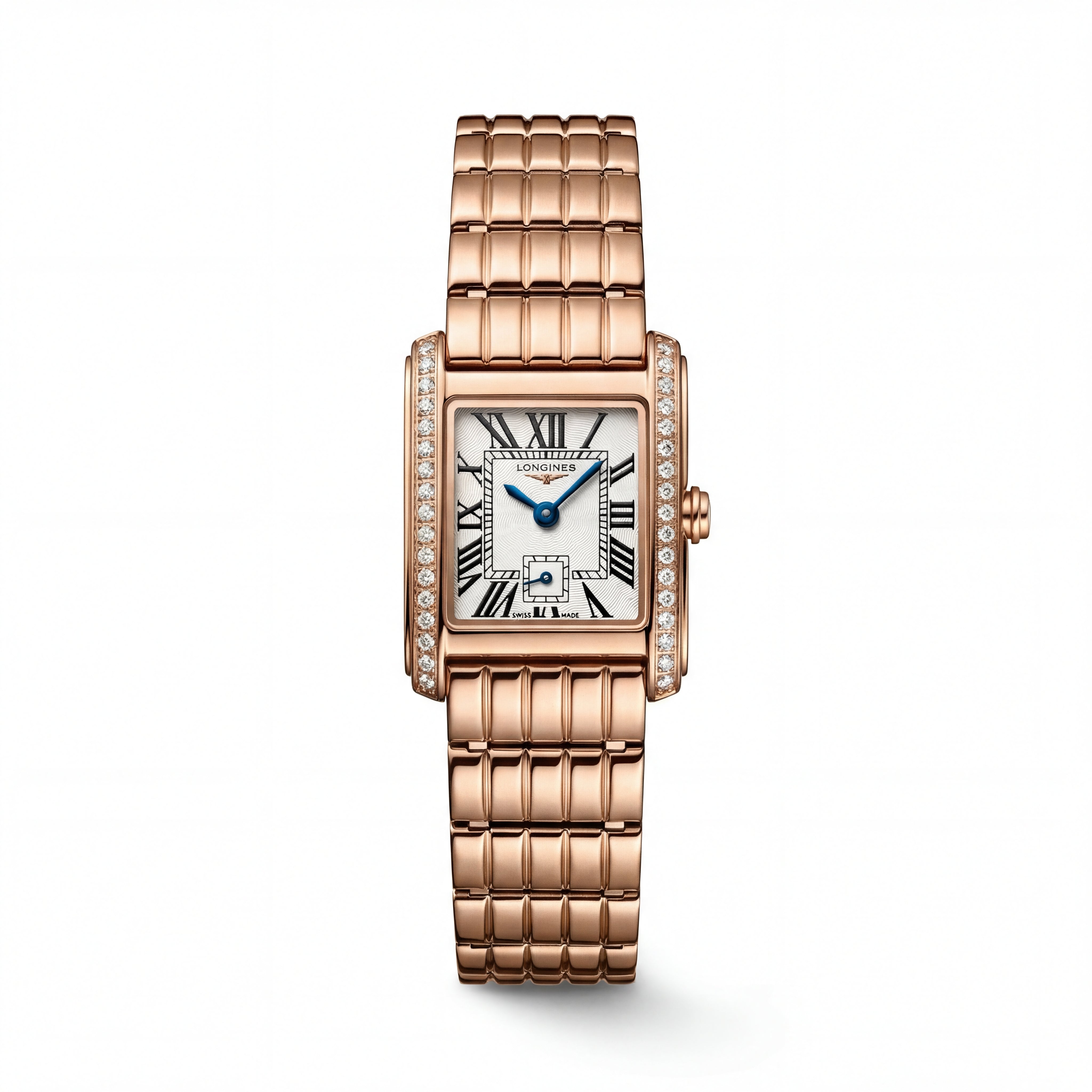 Rose Gold Diamond-Set Rectangular Roman Dial Luxury Bracelet Watch – Women