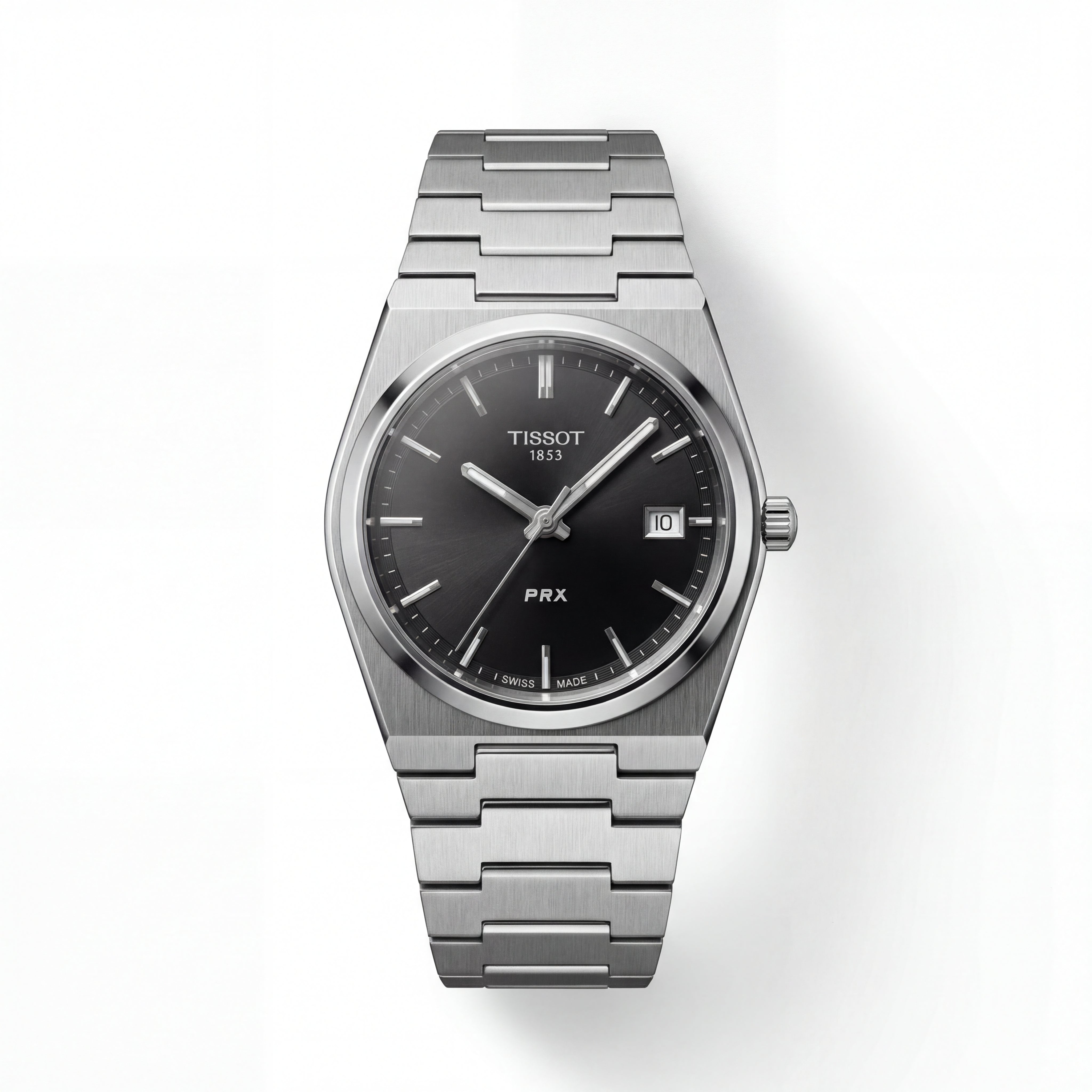 Stainless Steel Integrated Bracelet Black Sunburst Dial Date Watch – Women