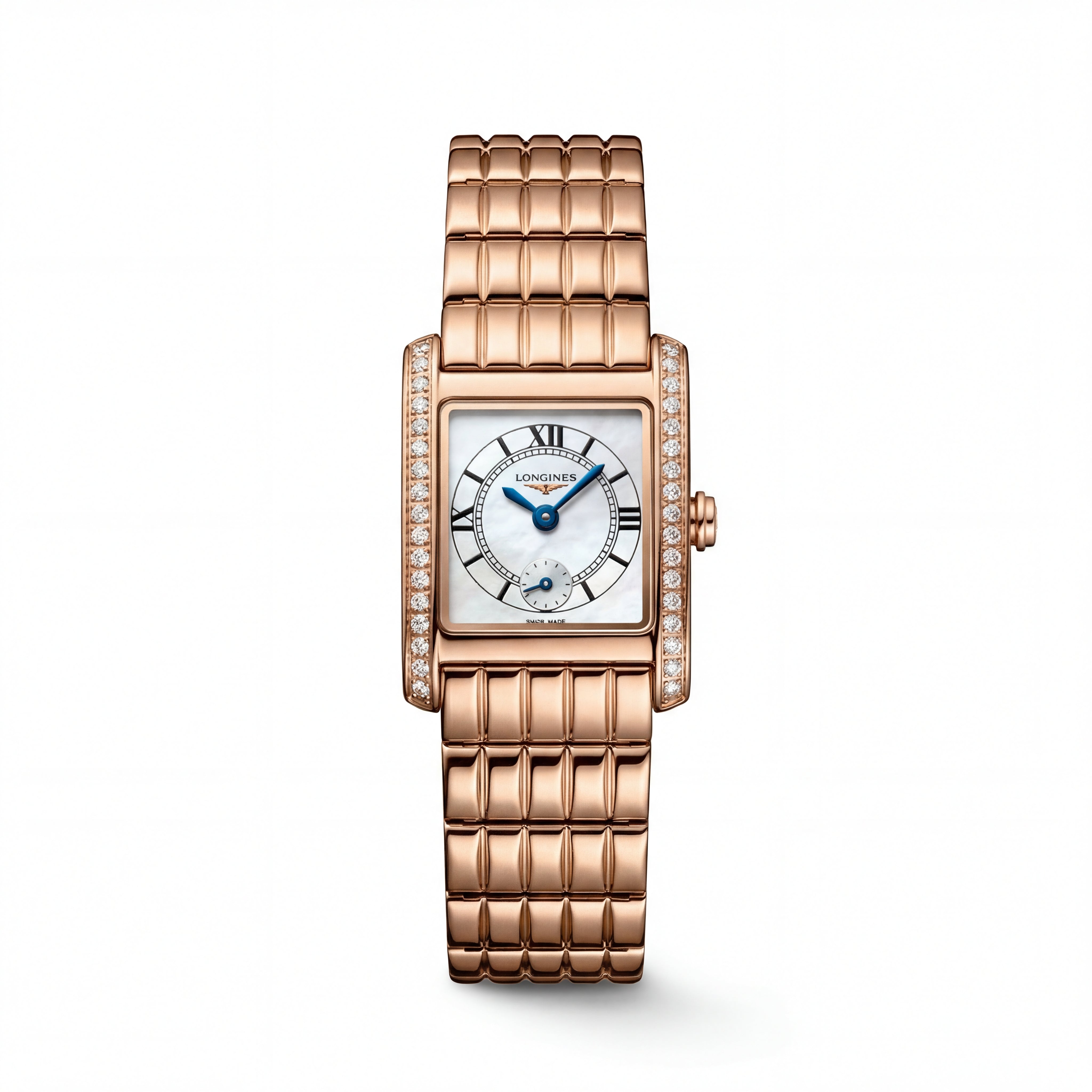 Rose Gold Diamond-Set Rectangular Mother-of-Pearl Roman Dial Luxury Bracelet Watch – Women