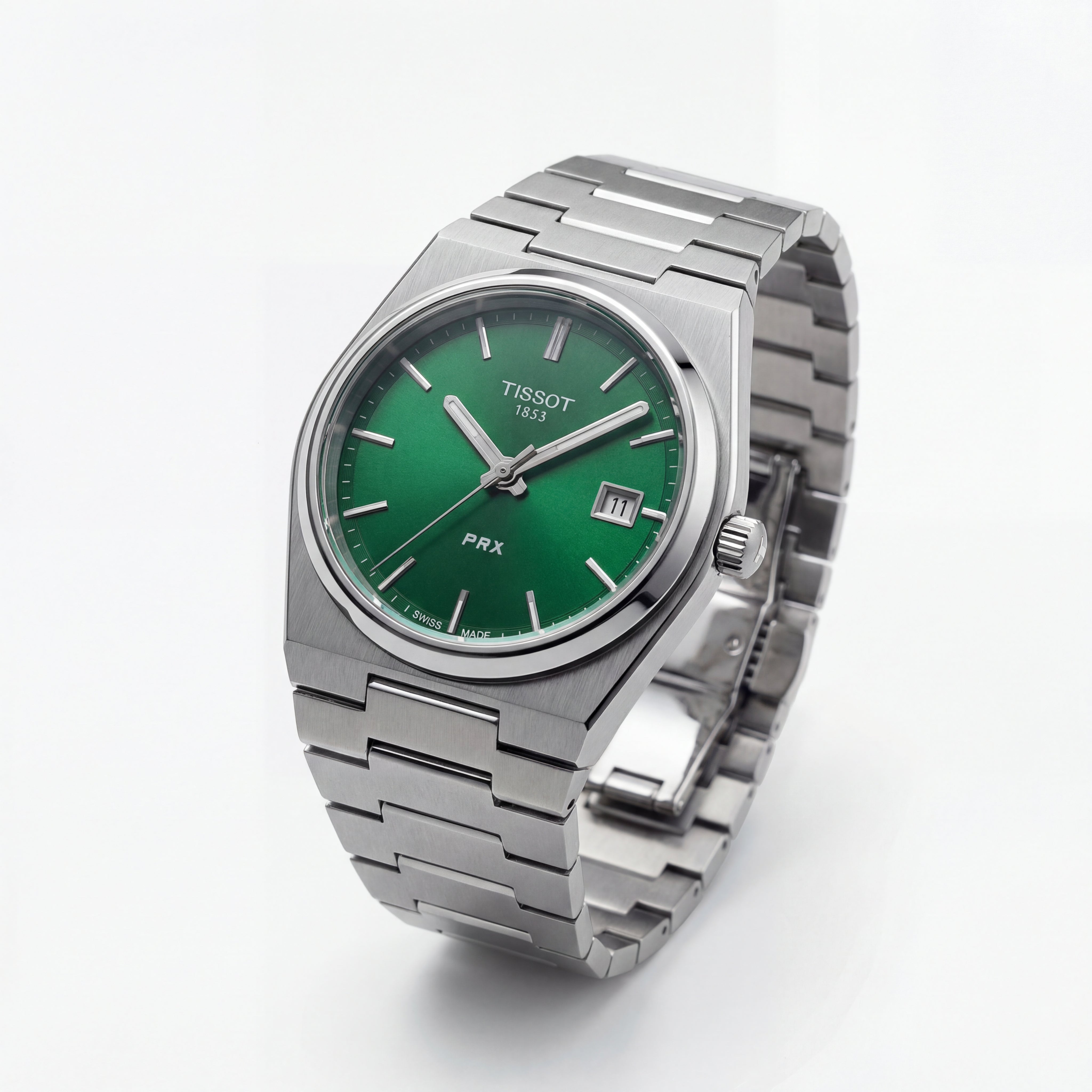 Stainless Steel Integrated Bracelet Green Dial Date Watch