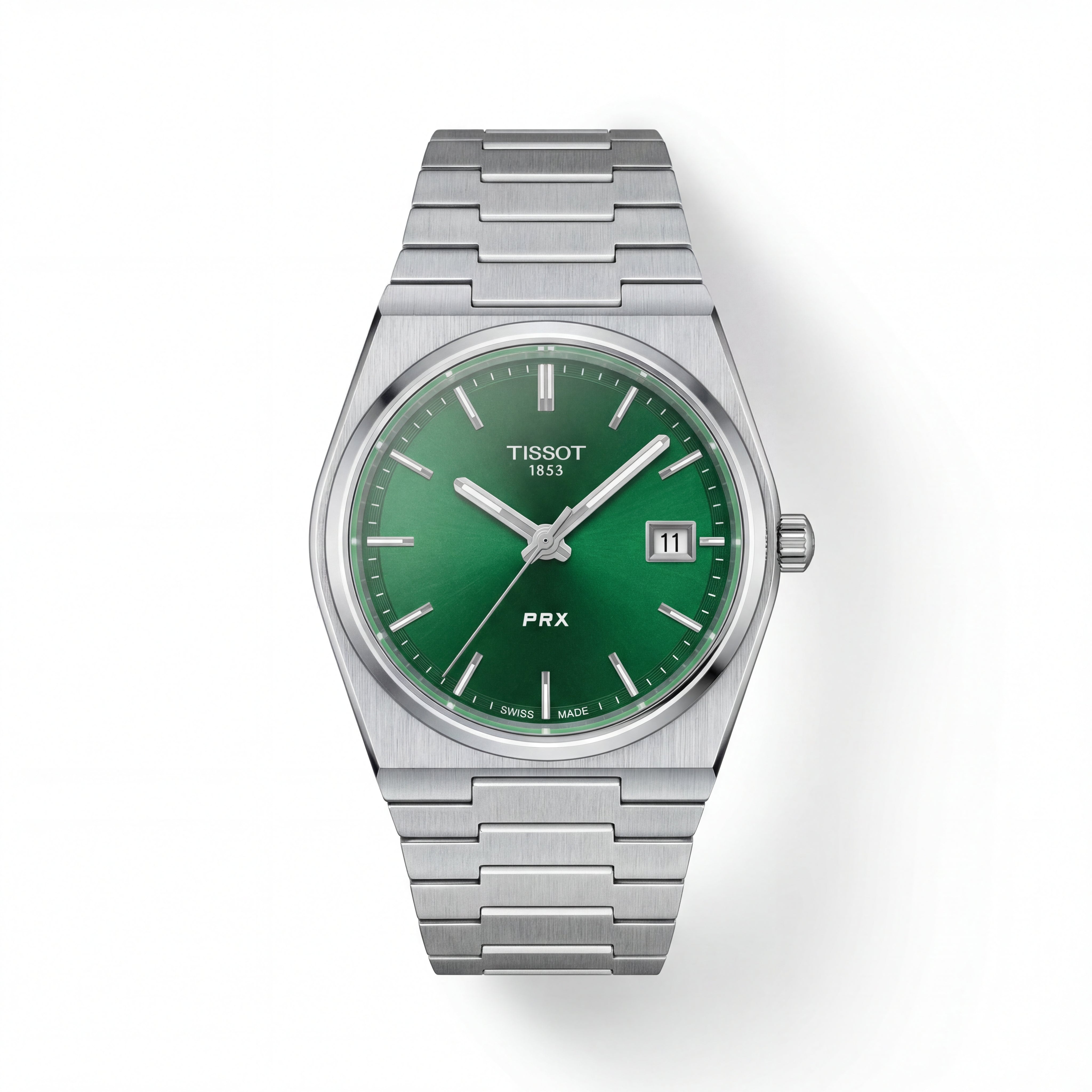 Stainless Steel Integrated Bracelet Green Dial Date Watch