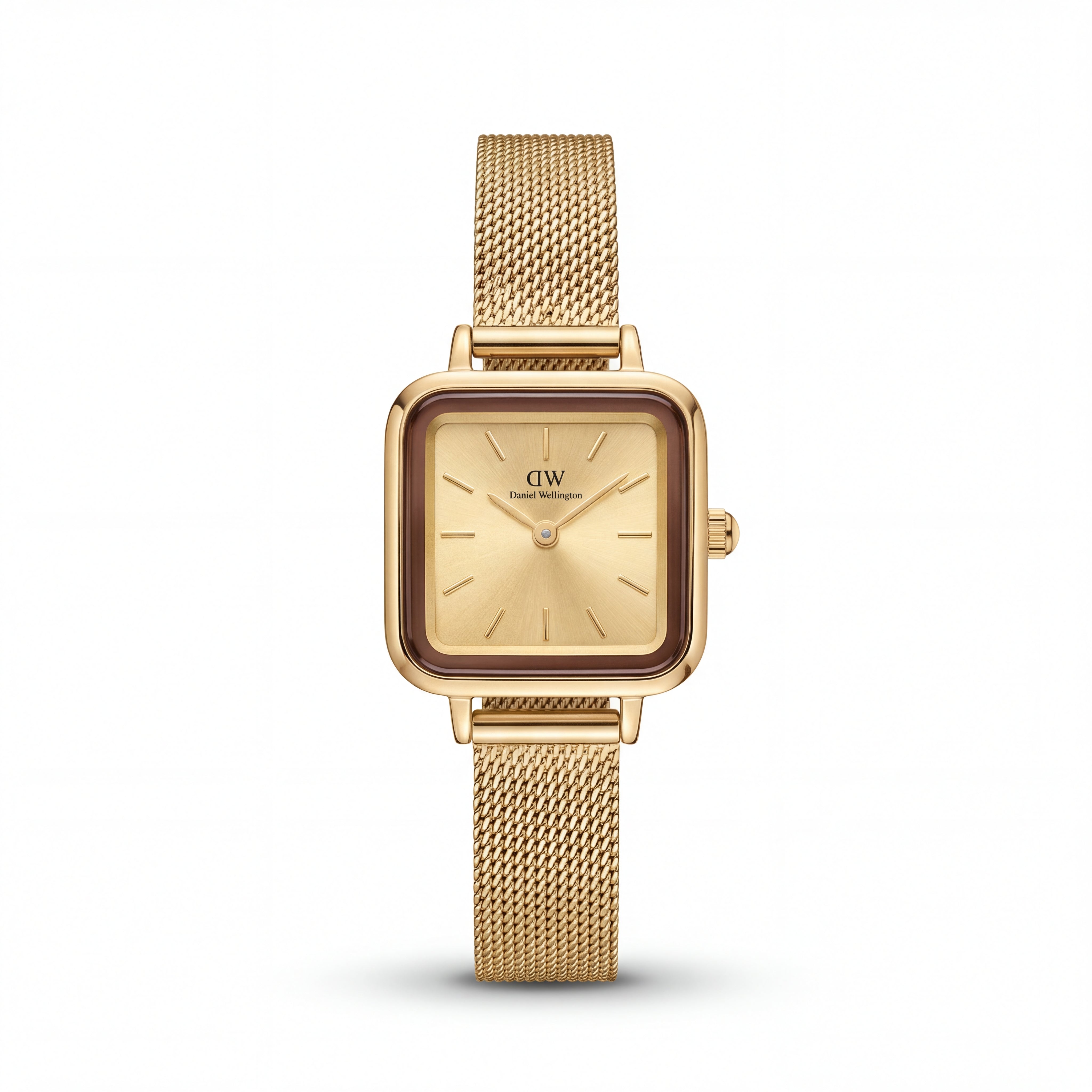 Gold Square Case Champagne Dial Mesh Strap Watch