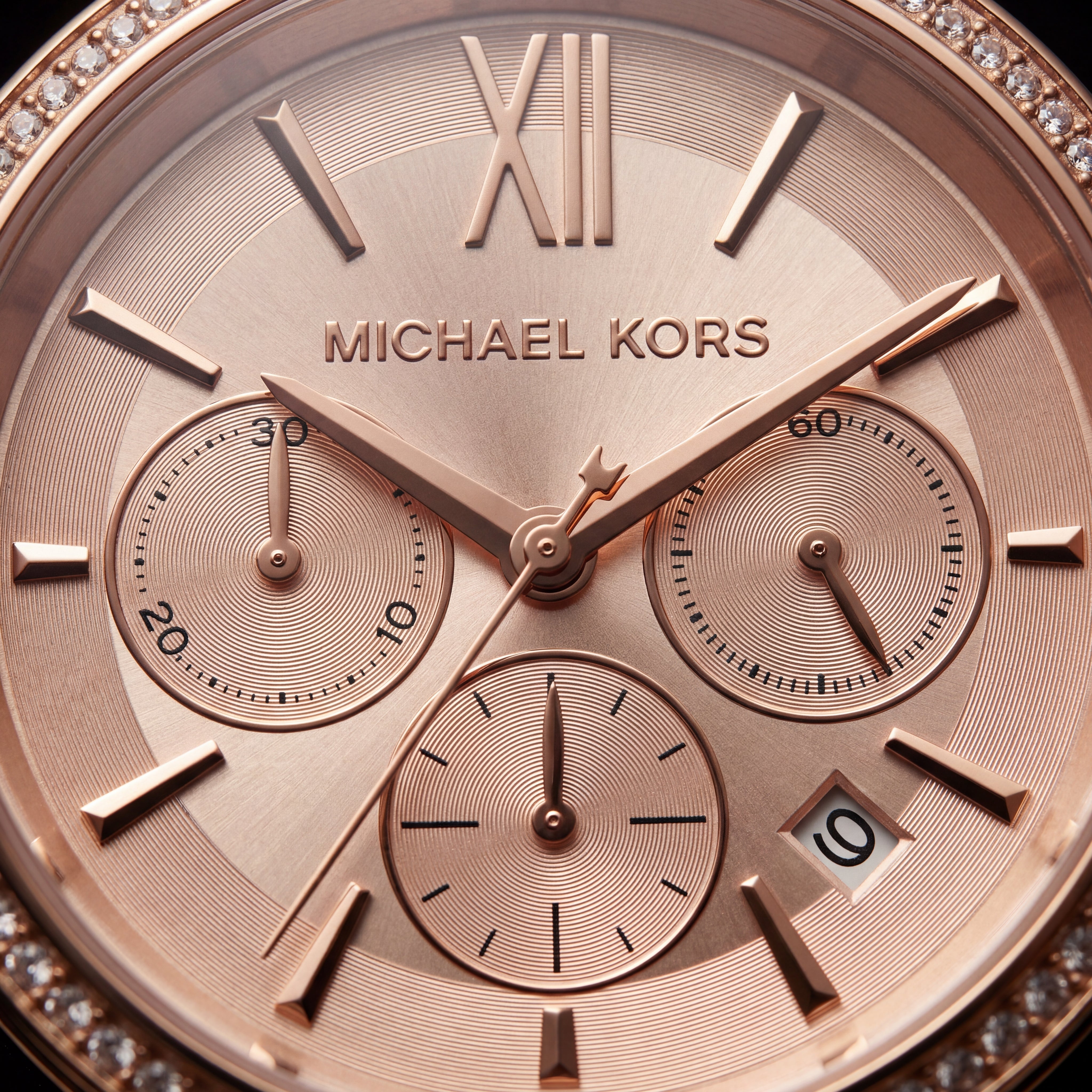 Rose Gold Blush Inlay Crystal Chronograph Bracelet Watch