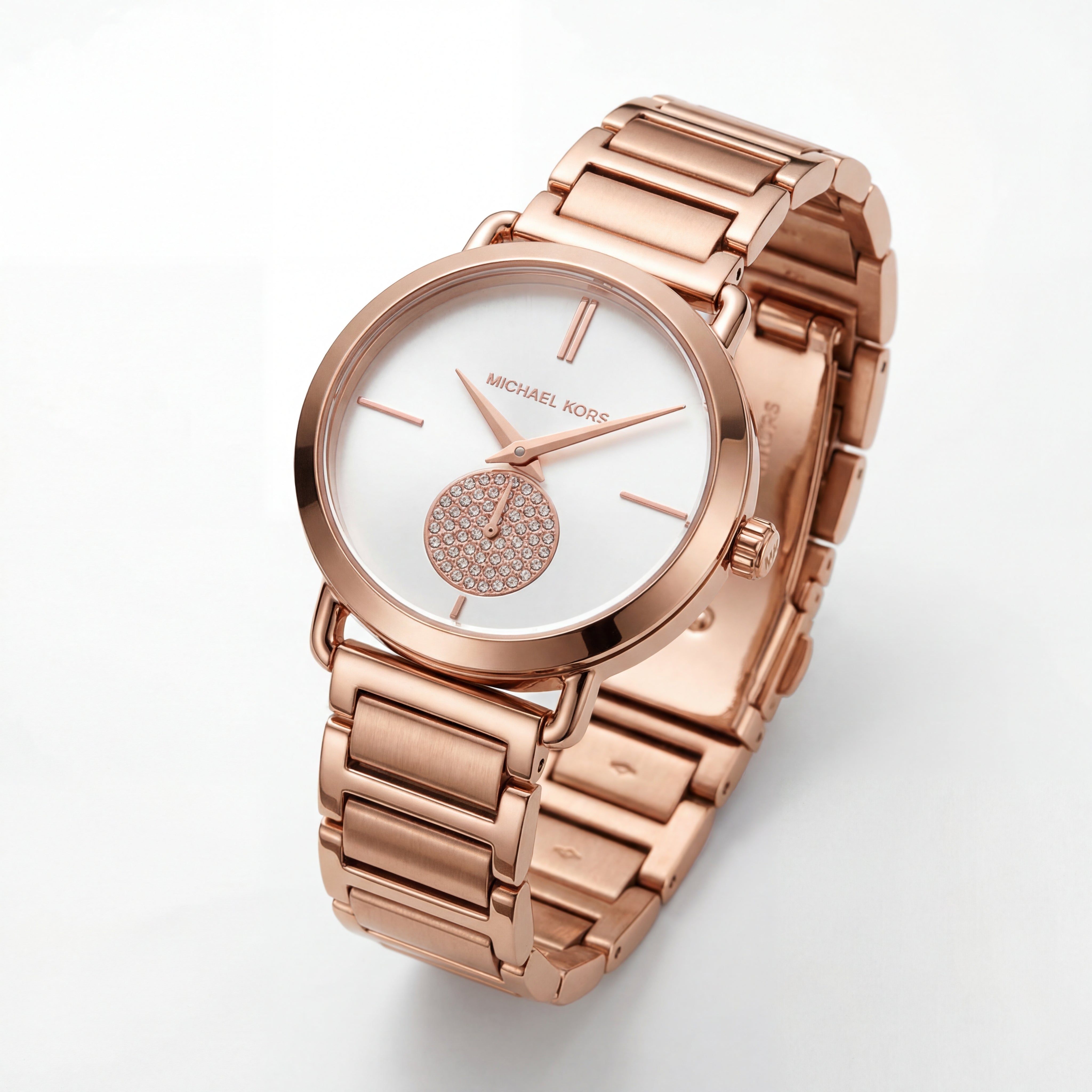 Rose Gold Minimal Crystal Subdial Classic Bracelet Watch