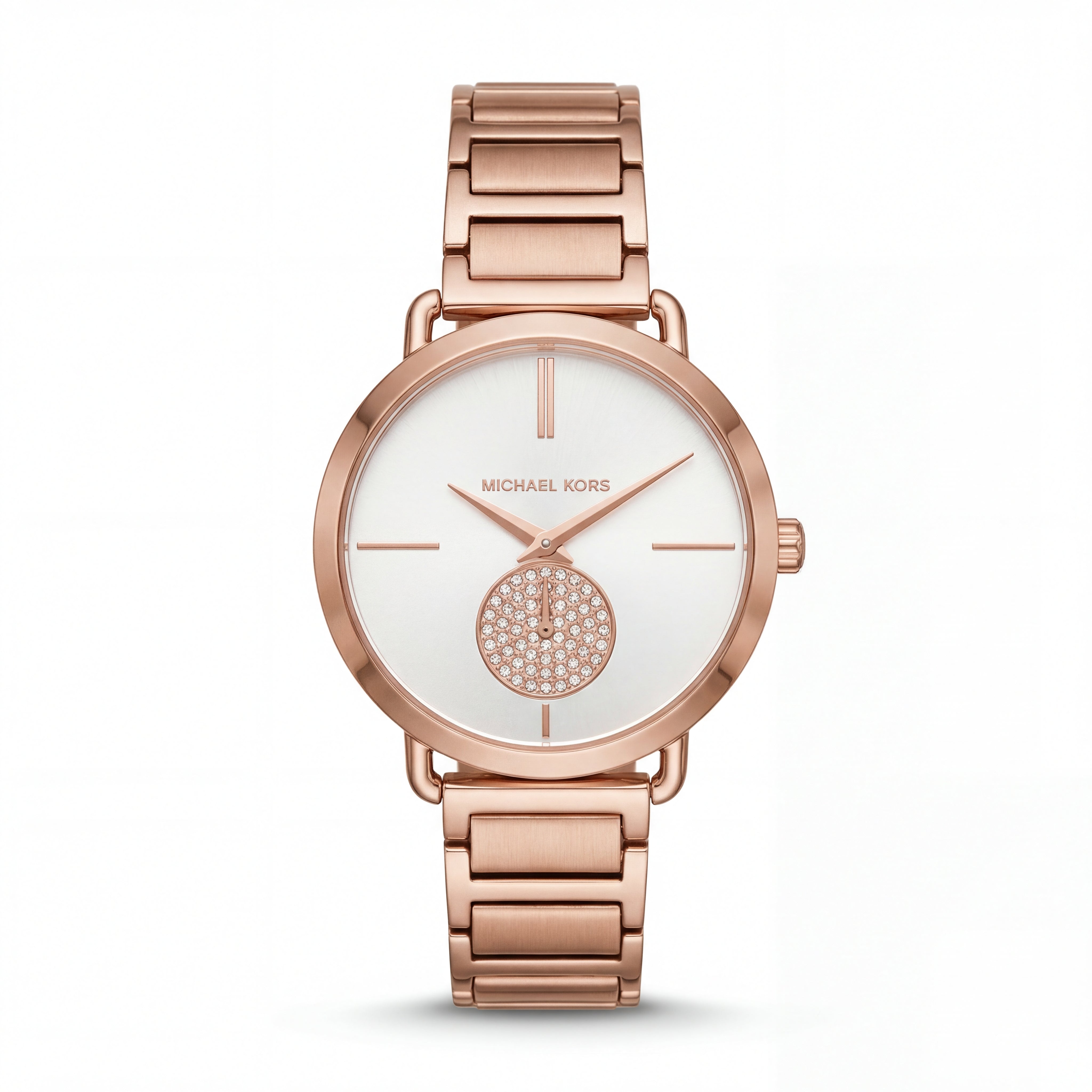 Rose Gold Minimal Crystal Subdial Classic Bracelet Watch